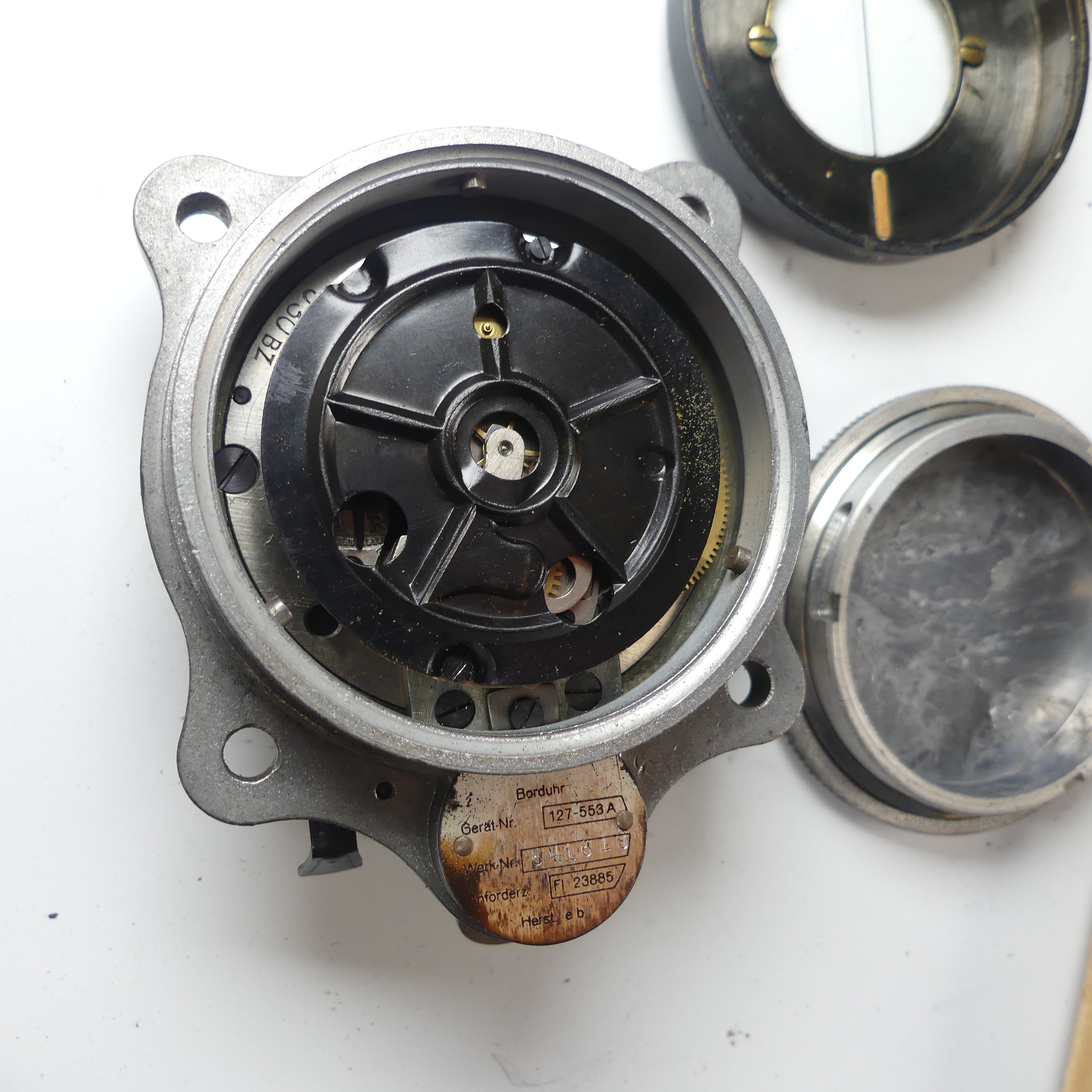A WW2 German Luftwaffe Aircraft Cockpit Clock by Junghans, stamped to the movement “J 30 BZ”, dial - Image 10 of 12