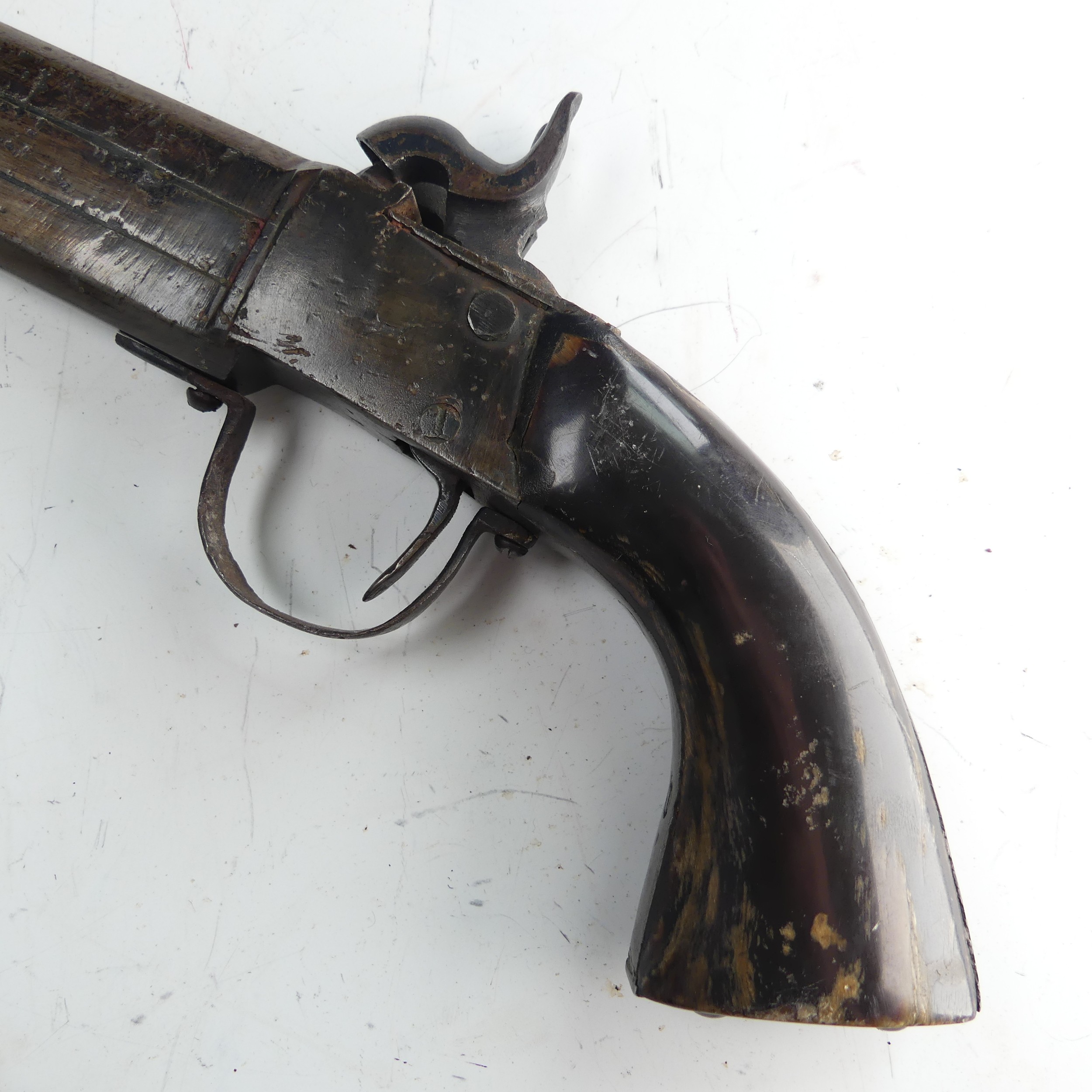 A 19th century double barrelled over and under percussion Pistol, with 6 1/2 inch barrels with - Image 7 of 10