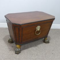 A Georgian mahogany sarcophagus wine Cooler, of small proportions, octagonal reeded hinged top