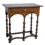 An antique Queen Anne style oak side Table, rectangular overhanging moulded top above singular