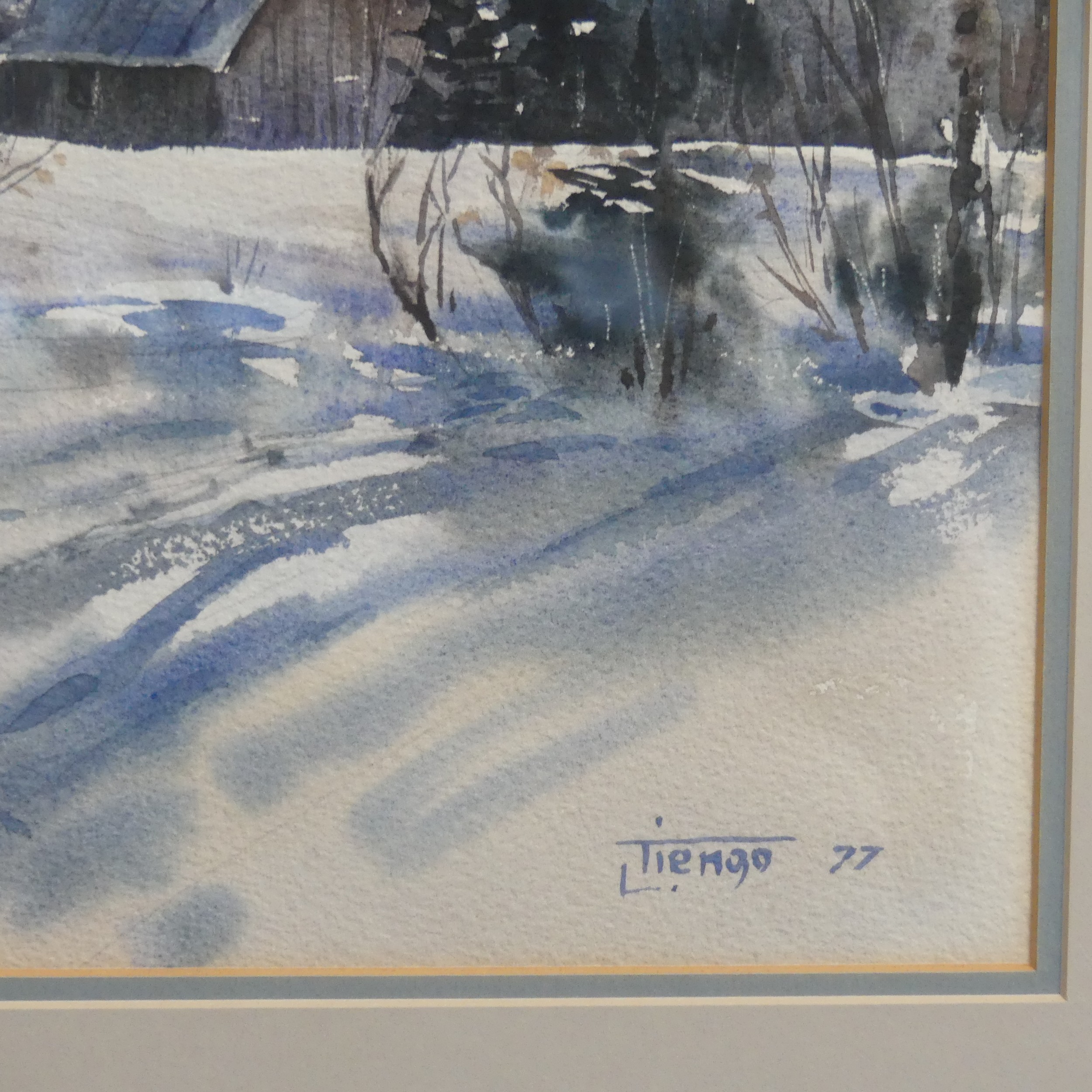 Luigi Tiengo, Winter landscape, watercolour, signed and dated '77, 36cm x 53cm, framed and glazed. - Image 3 of 3