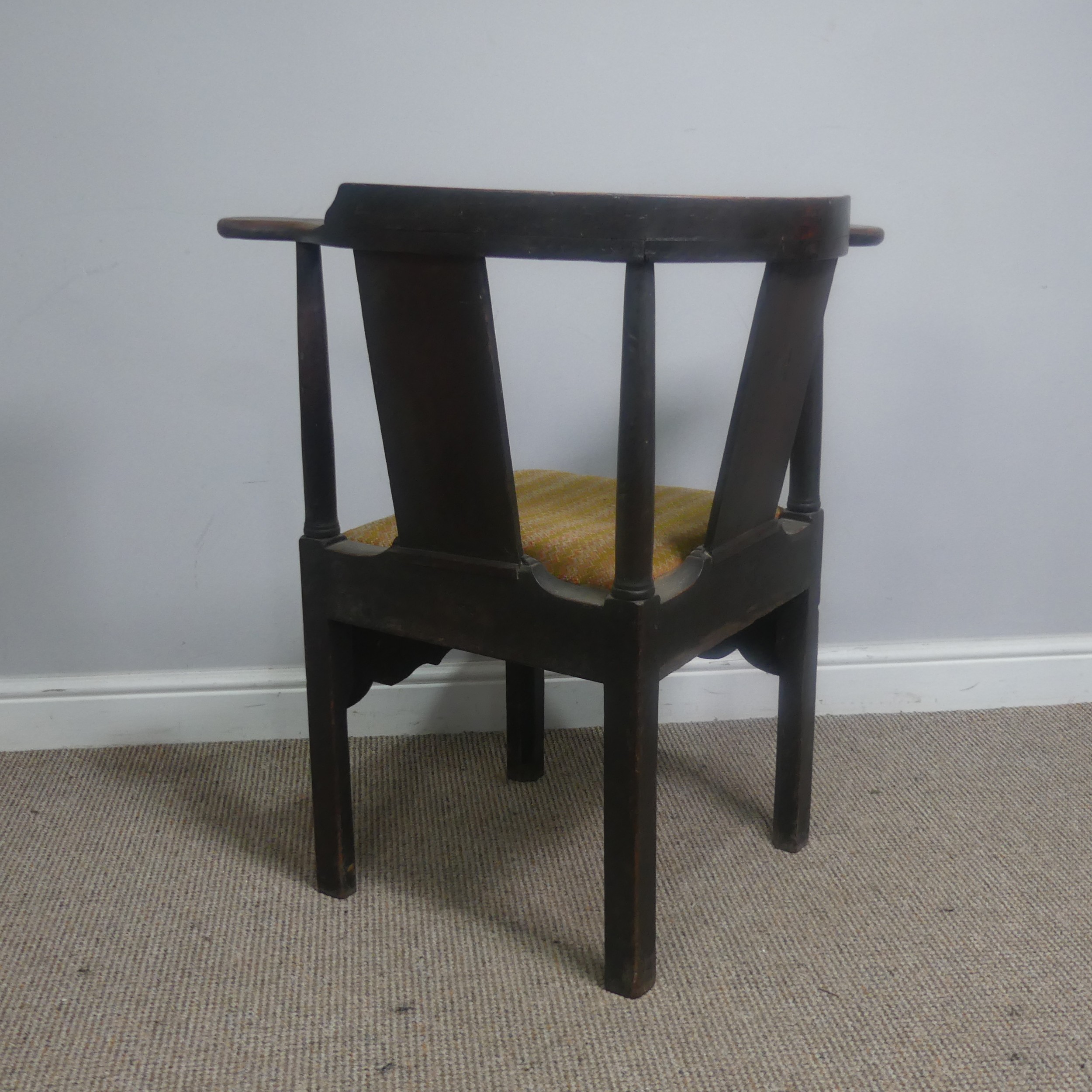A Georgian mahogany corner elbow Chair, raised on square supports, W 76 cm x H 83.5 cm x D 62 cm. - Image 4 of 7