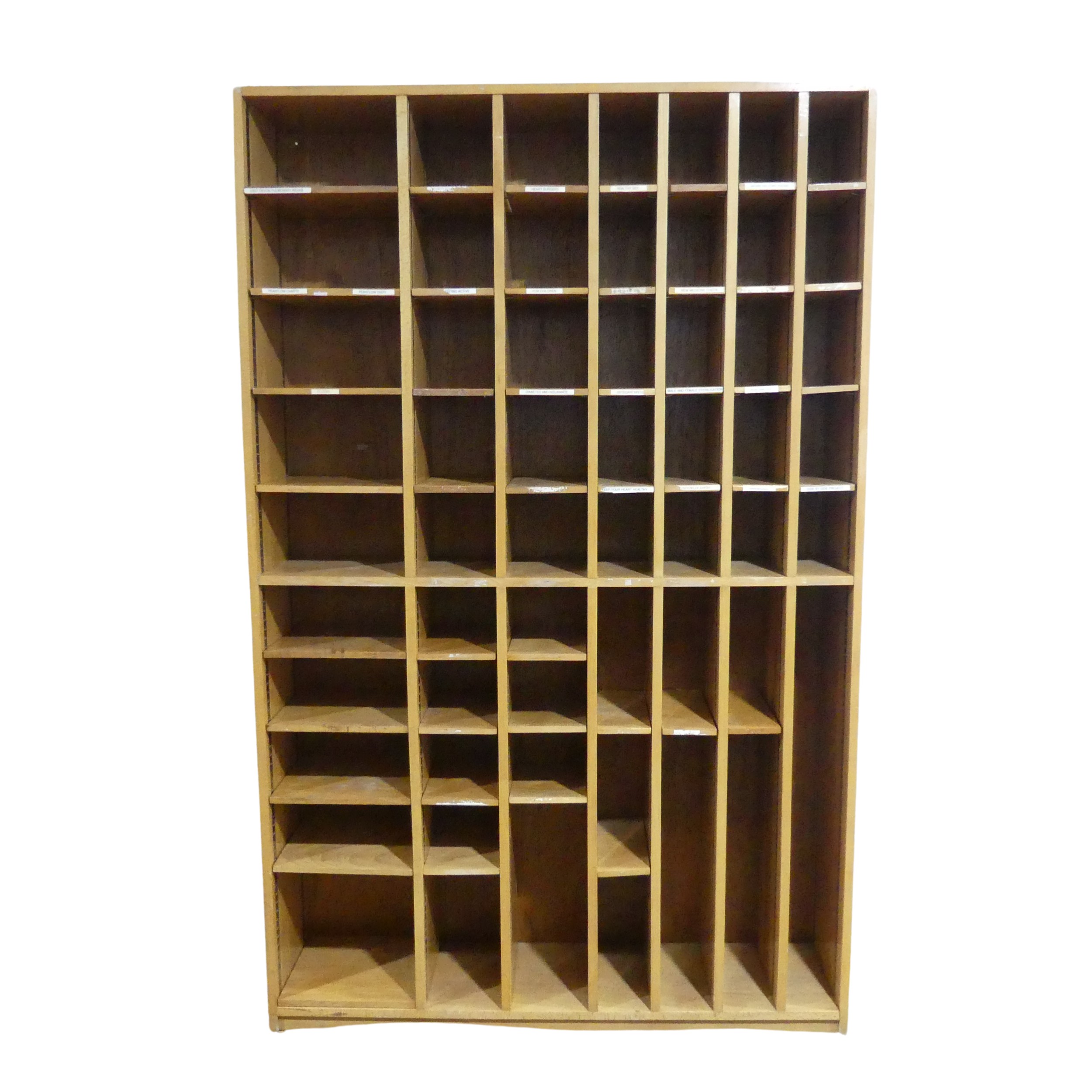 A contemporary oak set of open Shelves / shelving Unit, graduating open shelves / pigeon holes