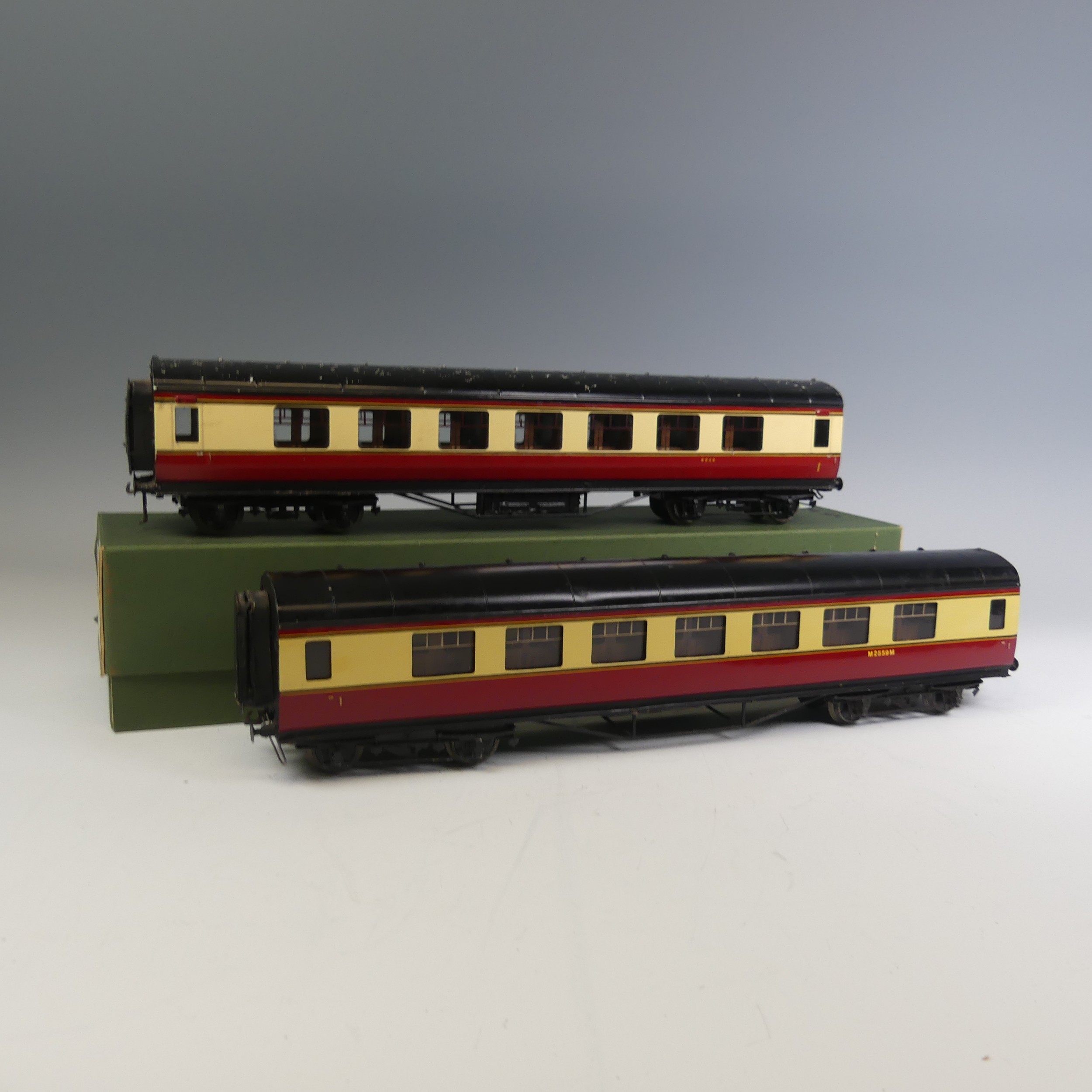 Two Exley ‘0’ gauge BR 1st Class Corridor Passenger Coaches, crimson and cream, No.8844, and No.