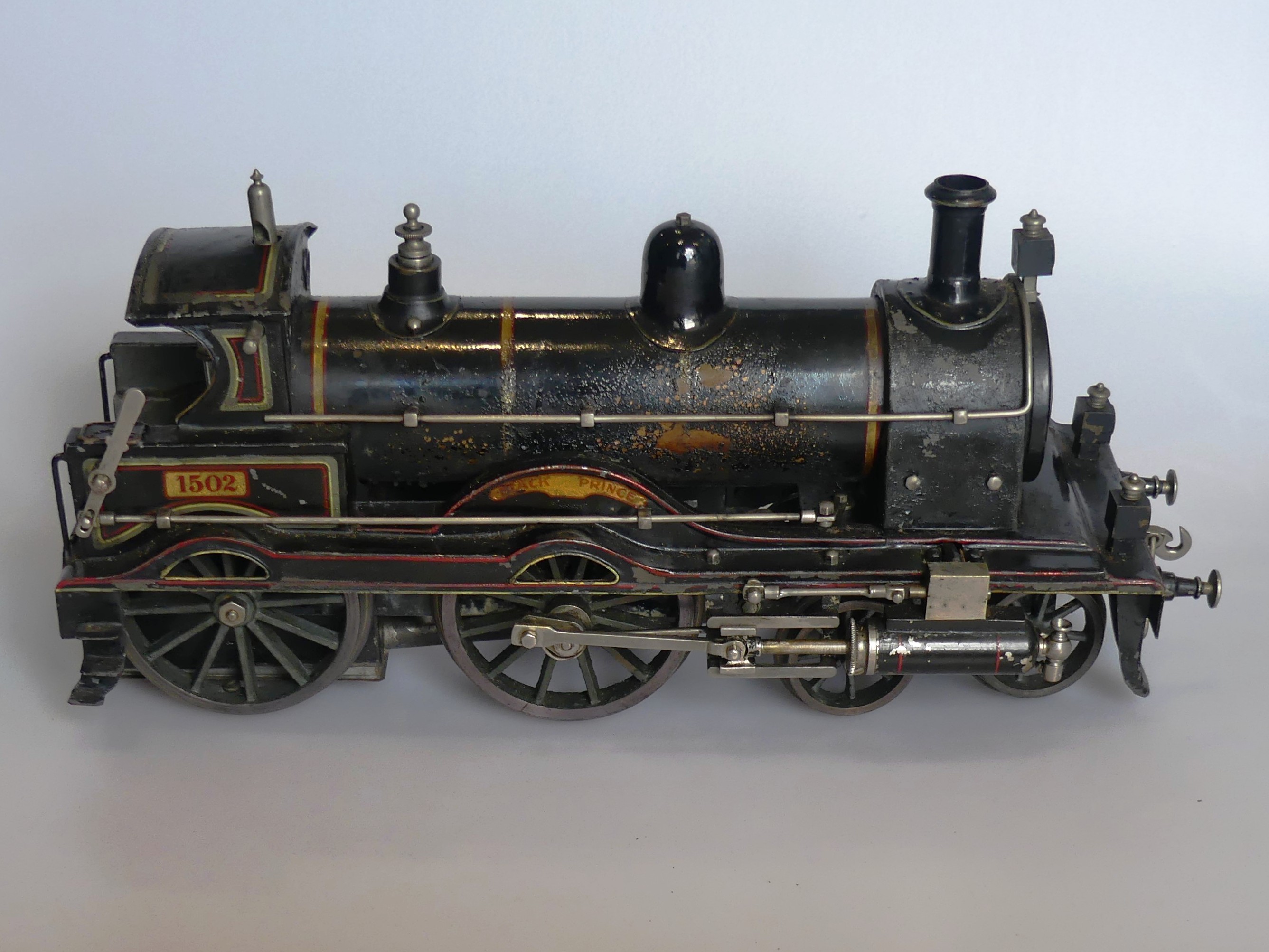 Rare Schoenner gauge 3, live steam, Black Prince 4-4-0 locomotive and six wheel tender, circa - Image 5 of 13
