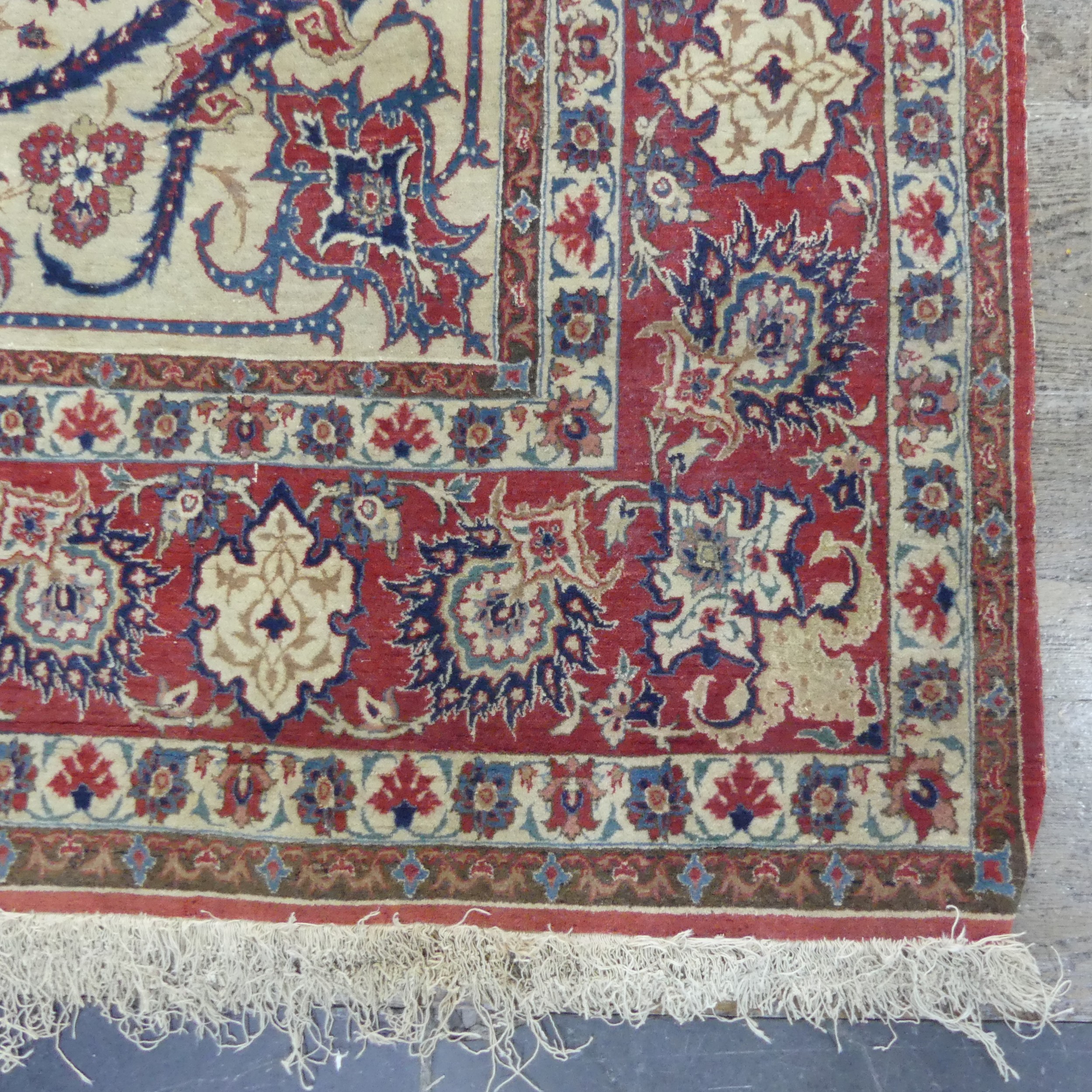 Tribal Rugs; a finely hand-knotted old Isfahan silk rug, of classic design, the cream ground woven - Image 2 of 5