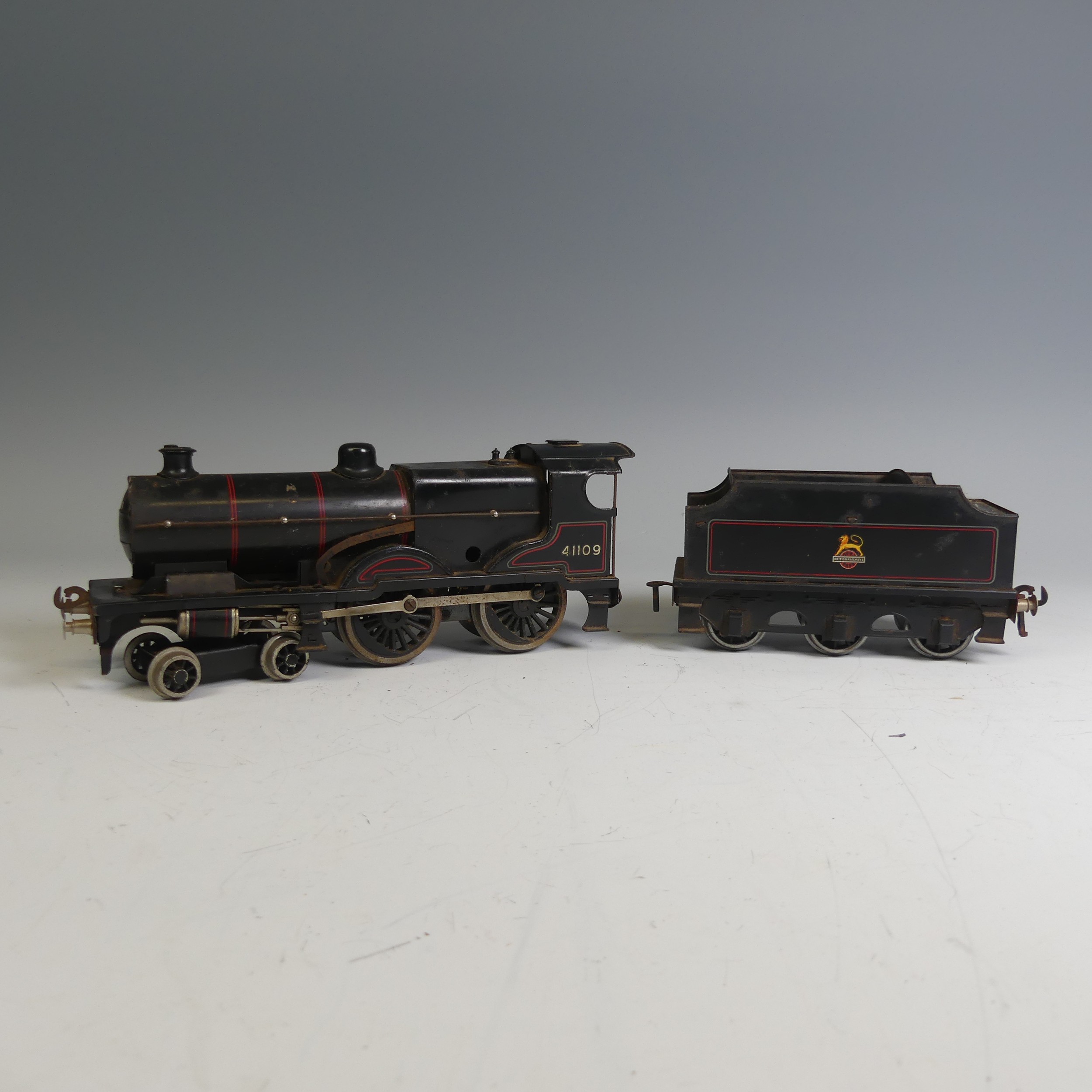 Bassett-Lowke ‘0’ gauge electric 4-4-0 ‘Compound’ Locomotive and six-wheel Tender, in BR lined