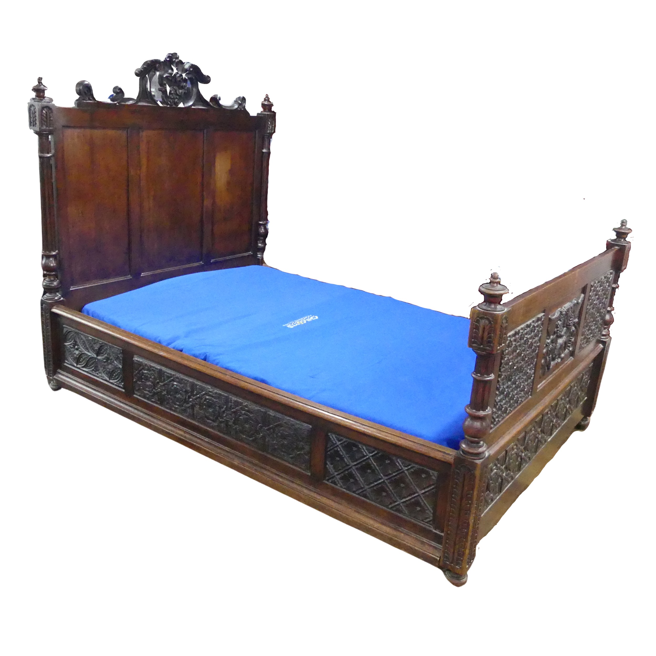 An antique carved oak framed double Bed, formed of 17th century and later oak carved panels, with - Image 2 of 12