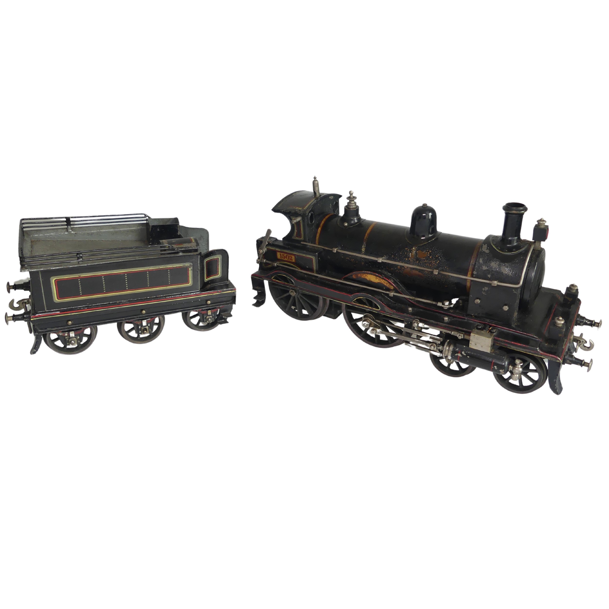 Rare Schoenner gauge 3, live steam, Black Prince 4-4-0 locomotive and six wheel tender, circa - Image 3 of 13