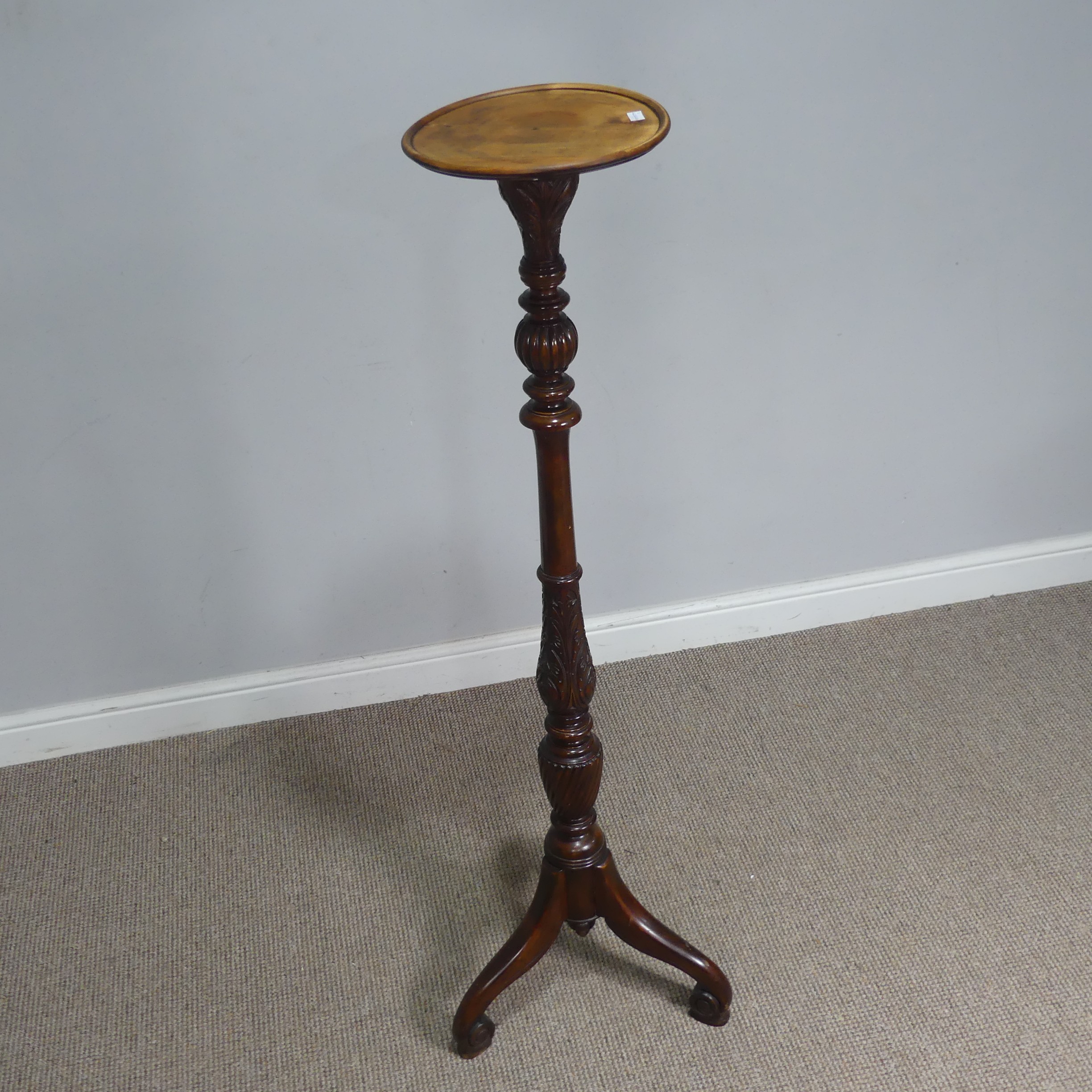 A Victorian mahogany Torchere / plant Stand, circular top raised on turned and foliate carved column - Image 2 of 2