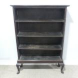 An early 20th century mahogany open Bookcase, raised on cabriole front supports, W 90 cm x H 129