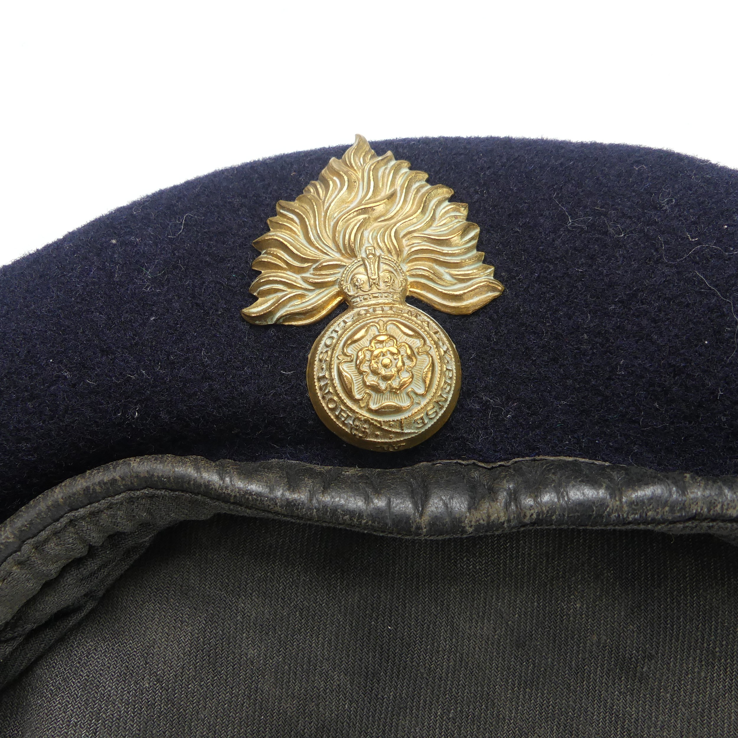 An early post WW2 British army Beret, navy cloth with black leather trim, black cloth lining with “ - Image 6 of 6