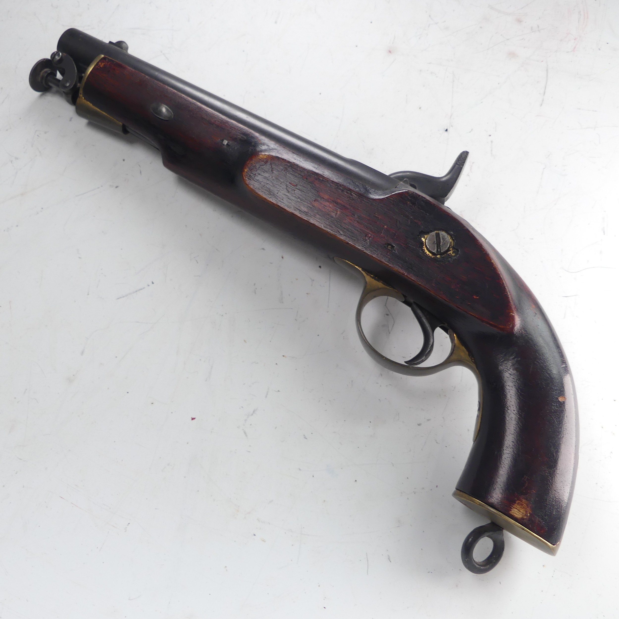 A 19th century 'Enfield' percussion cap service Pistol, with walnut stock, 8 inch steel barrel, - Image 7 of 7