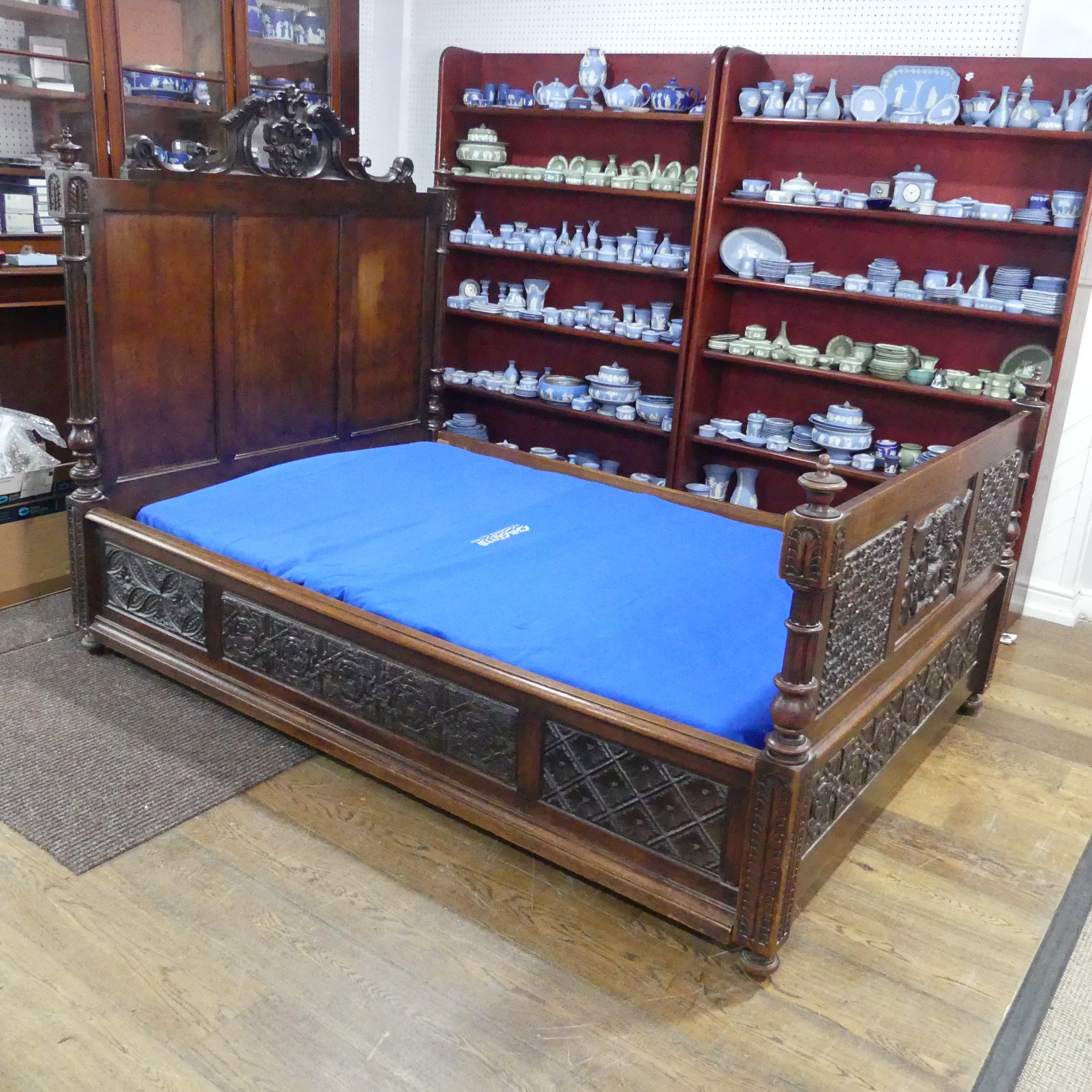 An antique carved oak framed double Bed, formed of 17th century and later oak carved panels, with - Image 6 of 12