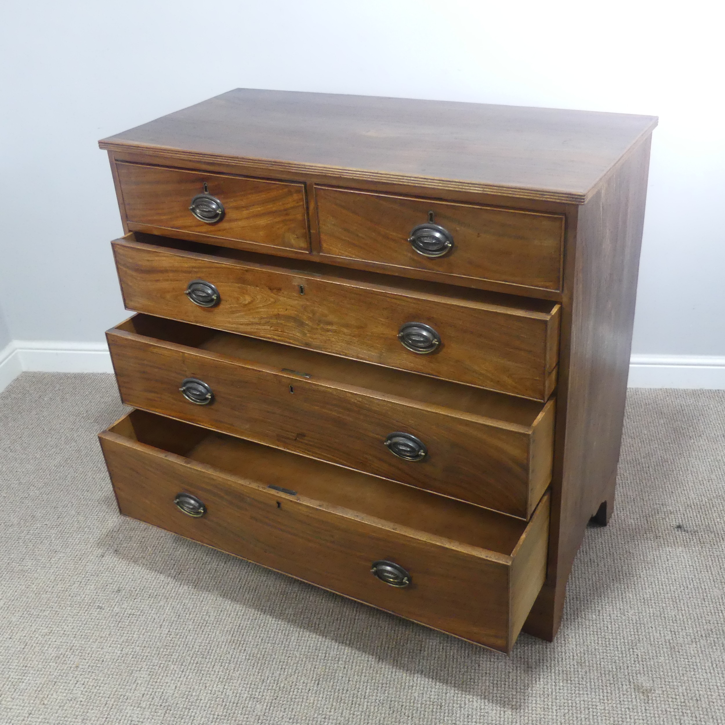 An Edwardian mahogany Chest of drawers, two short drawers over three long graduating drawers, raised - Image 2 of 3