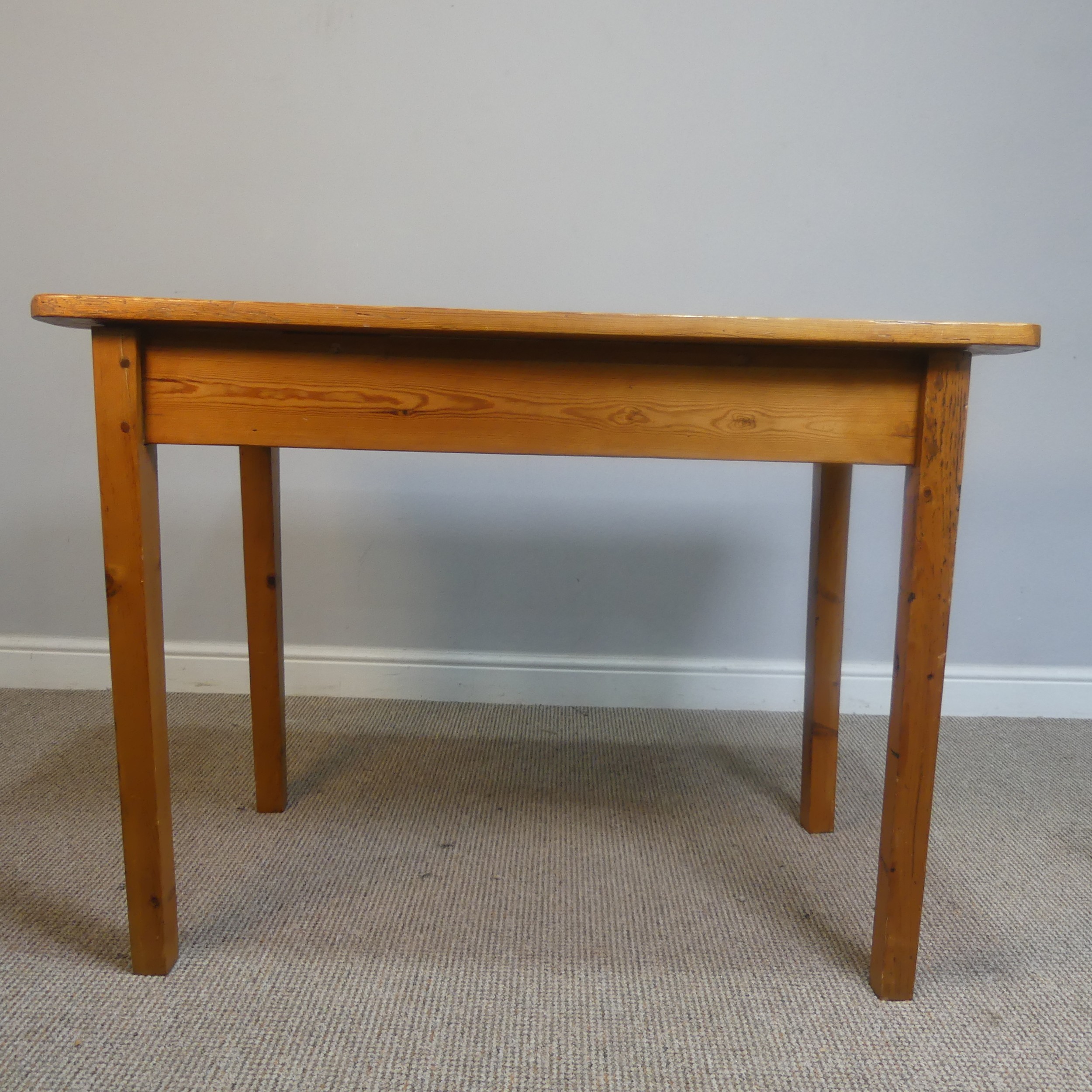 A small antique stained pine side Table, in the style of a kitchen Table, rectangular top raised - Image 5 of 8