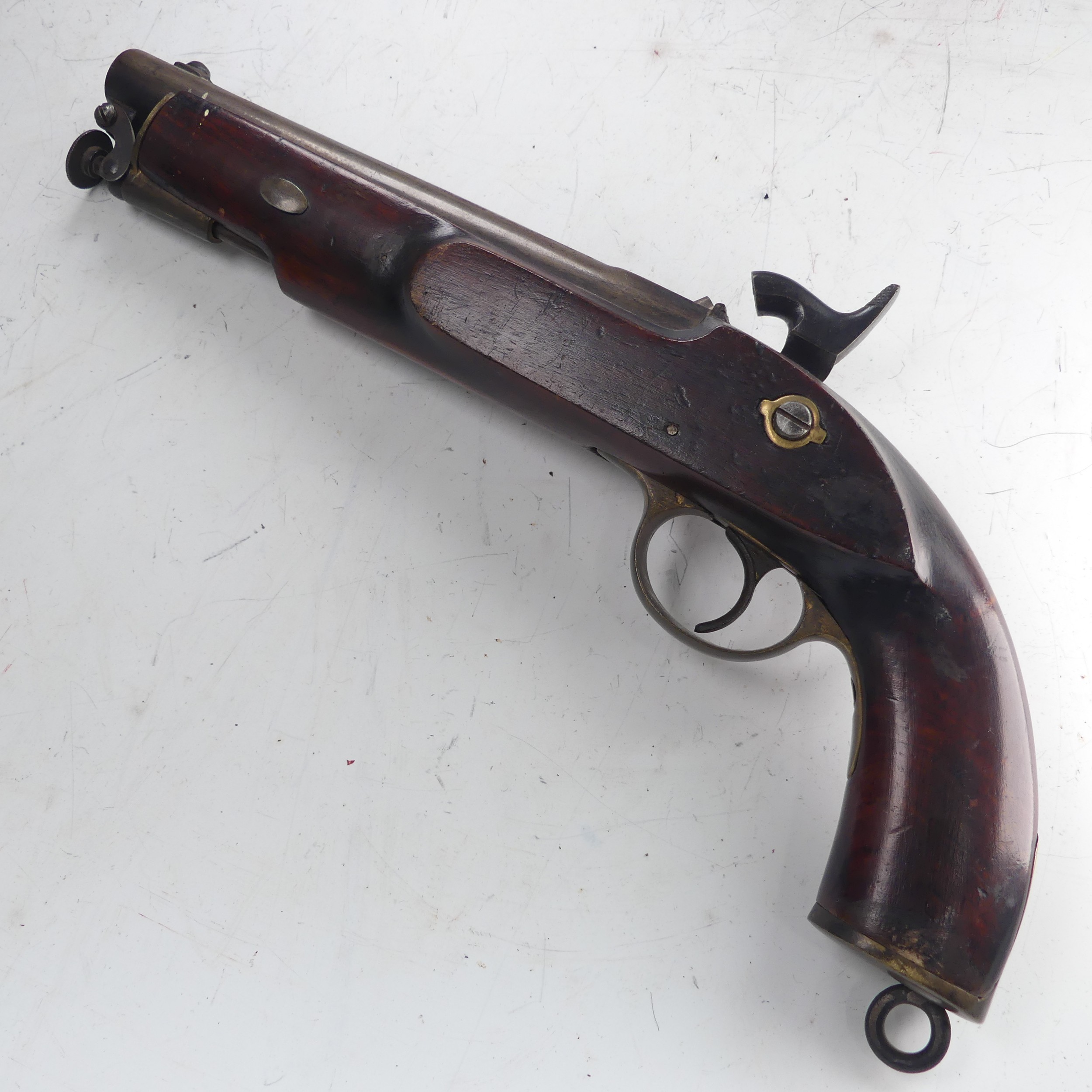 A 19th century 'Enfield' percussion cap service Pistol, with walnut stock, 8 inch steel barrel, - Image 4 of 5
