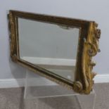 An antique 18th century style walnut and giltwood wall Mirror, W 63 cm x H 116 cm, together with