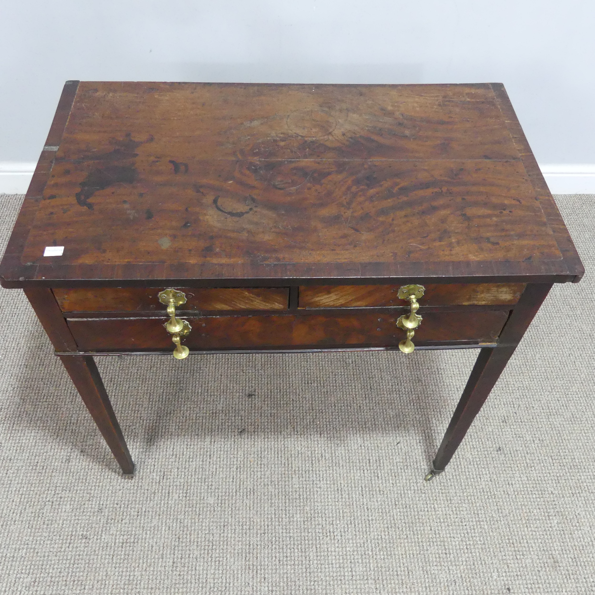 A Georgian mahogany side Table, banded top over two short drawers and one long drawer, raised on - Image 2 of 5