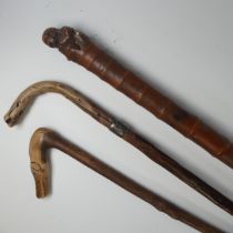 A Japanese ceremonial bamboo Stick, with carved Sage to top, together with a silver mounted