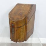 A 19th century mahogany and walnut banded serpentine front Knife Box, with later fitted interior,