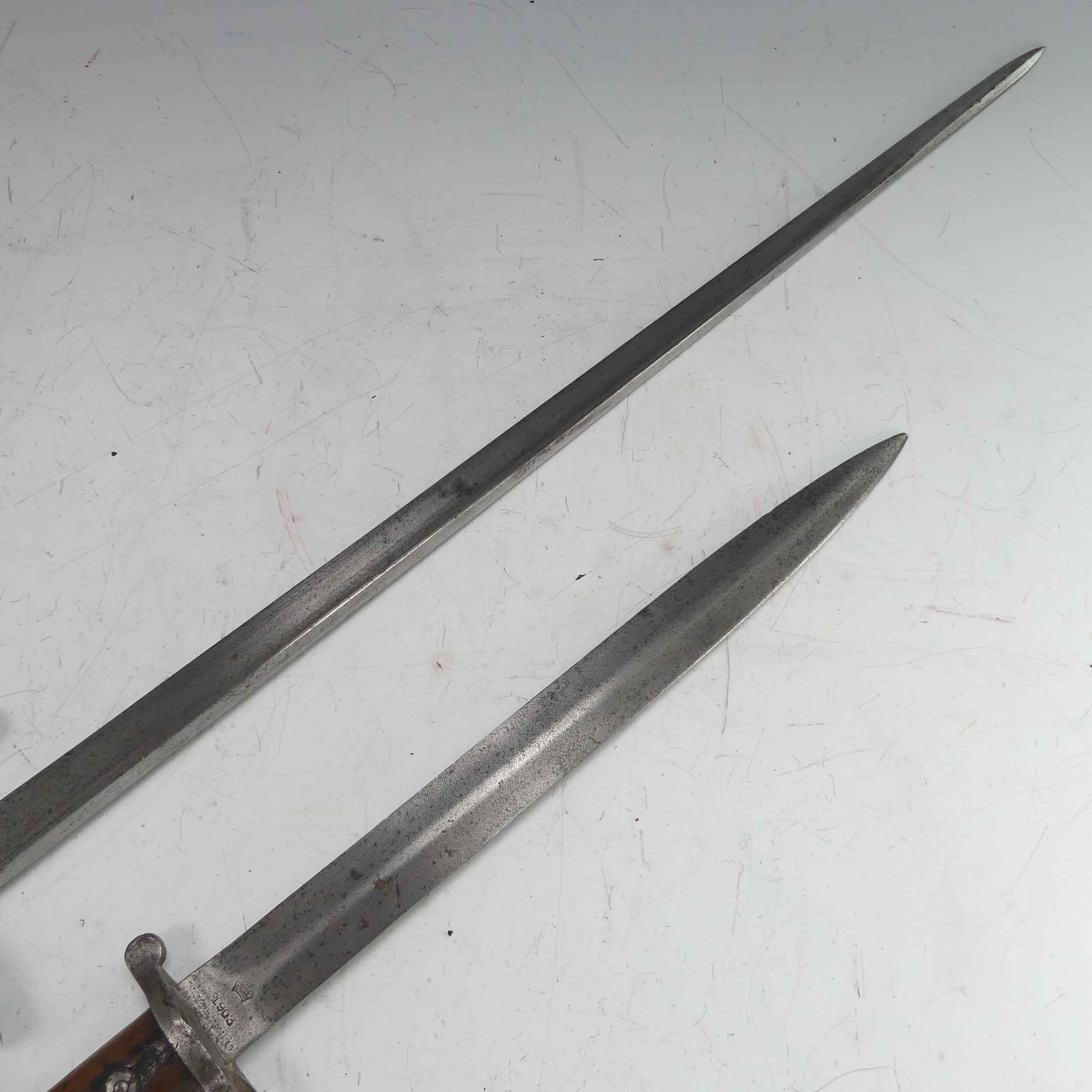 A 19th century French Gras Bayonet, marked the the spine '1879' to the hilt '04893', total length 65 - Image 3 of 9