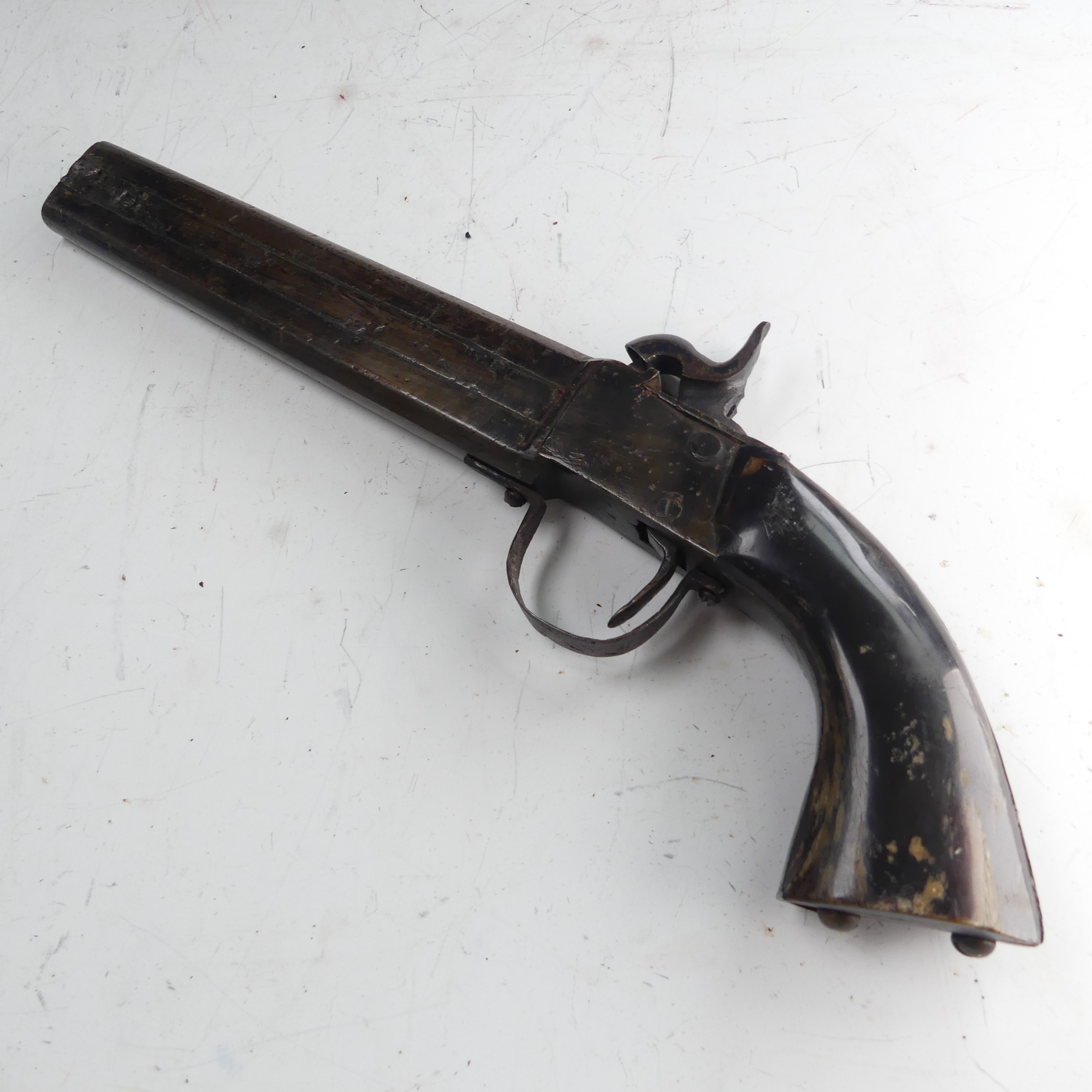 A 19th century double barrelled over and under percussion Pistol, with 6 1/2 inch barrels with - Image 4 of 10