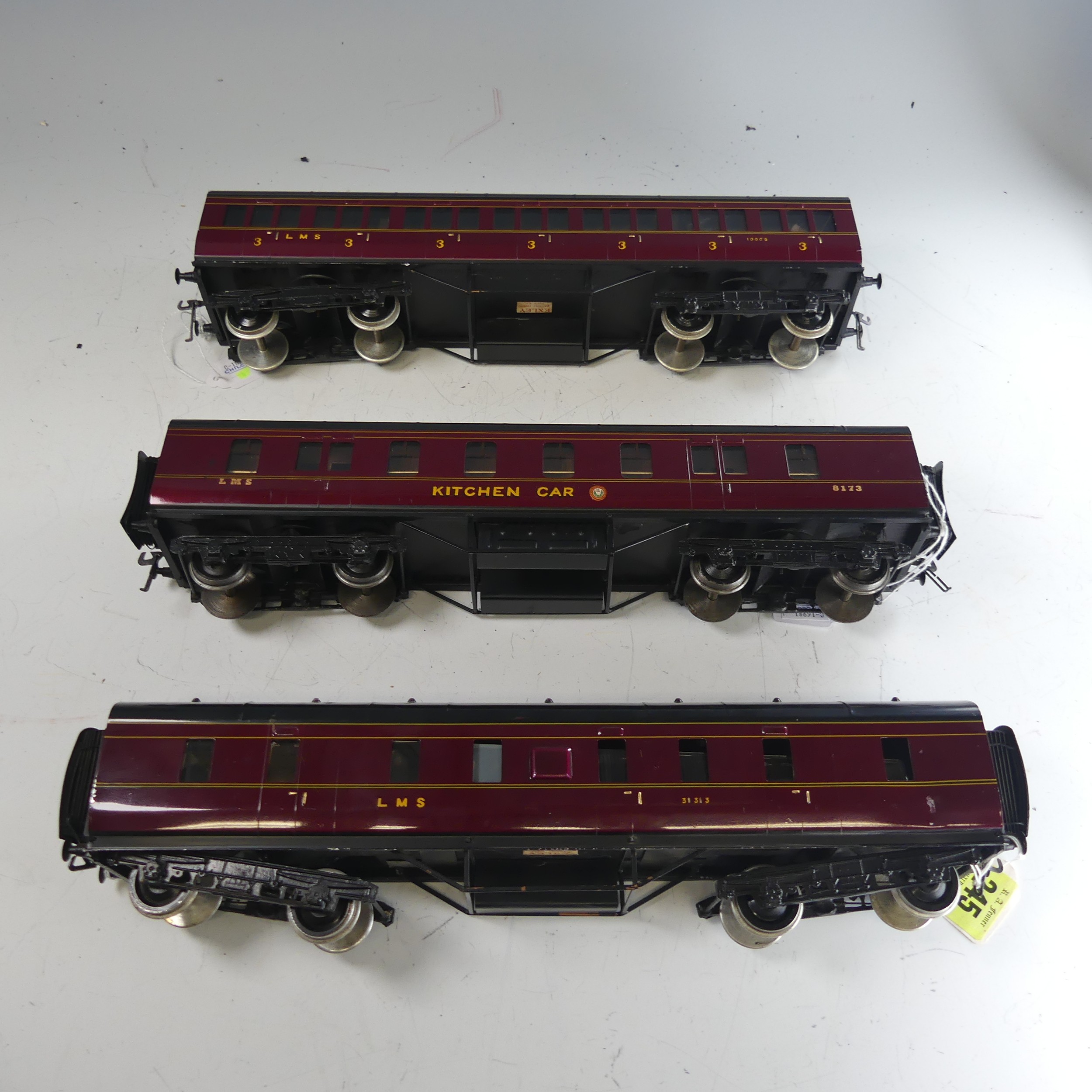 Three Exley ‘0’ gauge LMS Coaches, maroon with yellow lettering; Kitchen Car No.8173; Passenger - Image 2 of 4