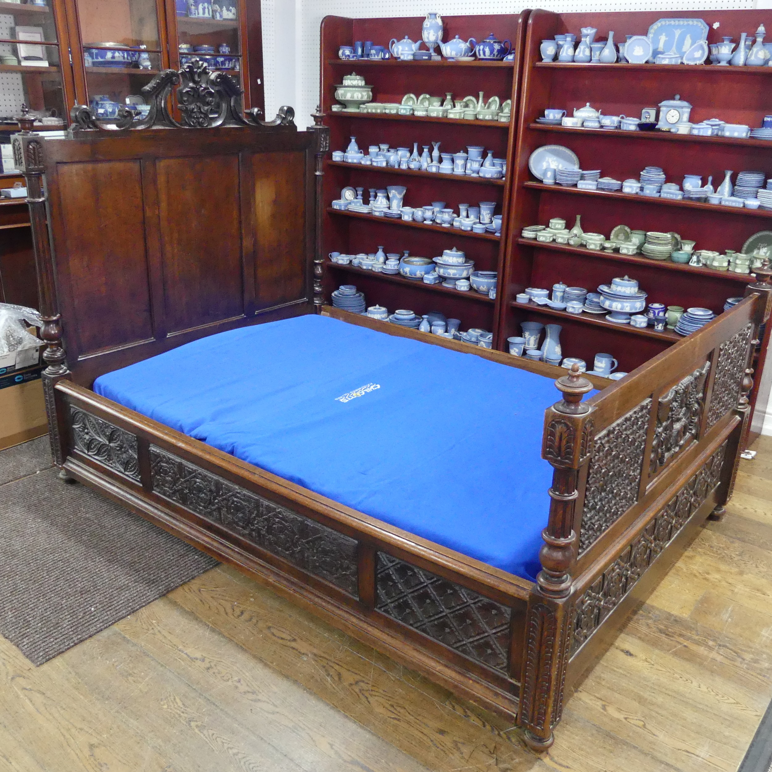 An antique carved oak framed double Bed, formed of 17th century and later oak carved panels, with - Image 7 of 12