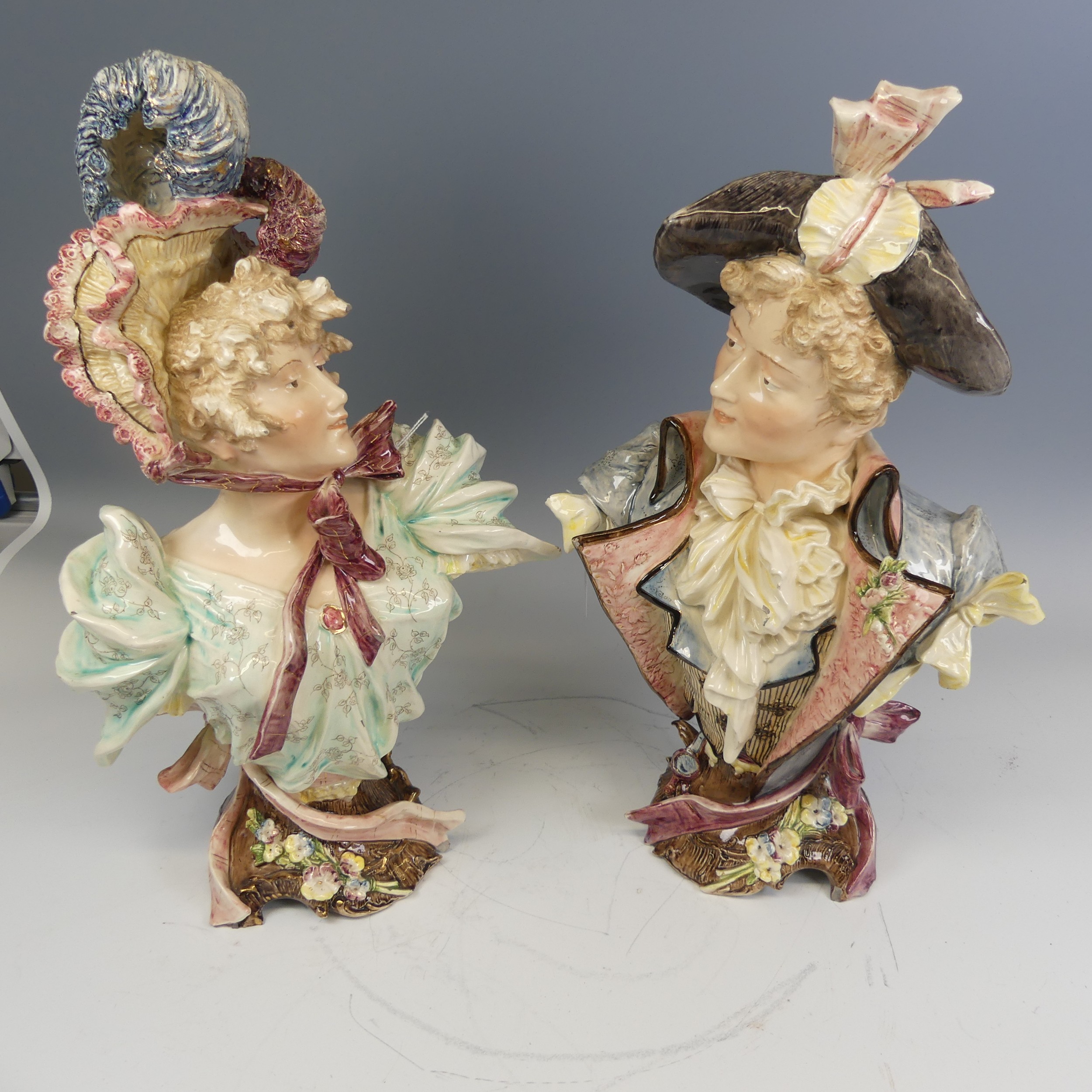 A pair of large late 19th / early 20th century German continental porcelain Busts, modelled as a boy - Image 3 of 7