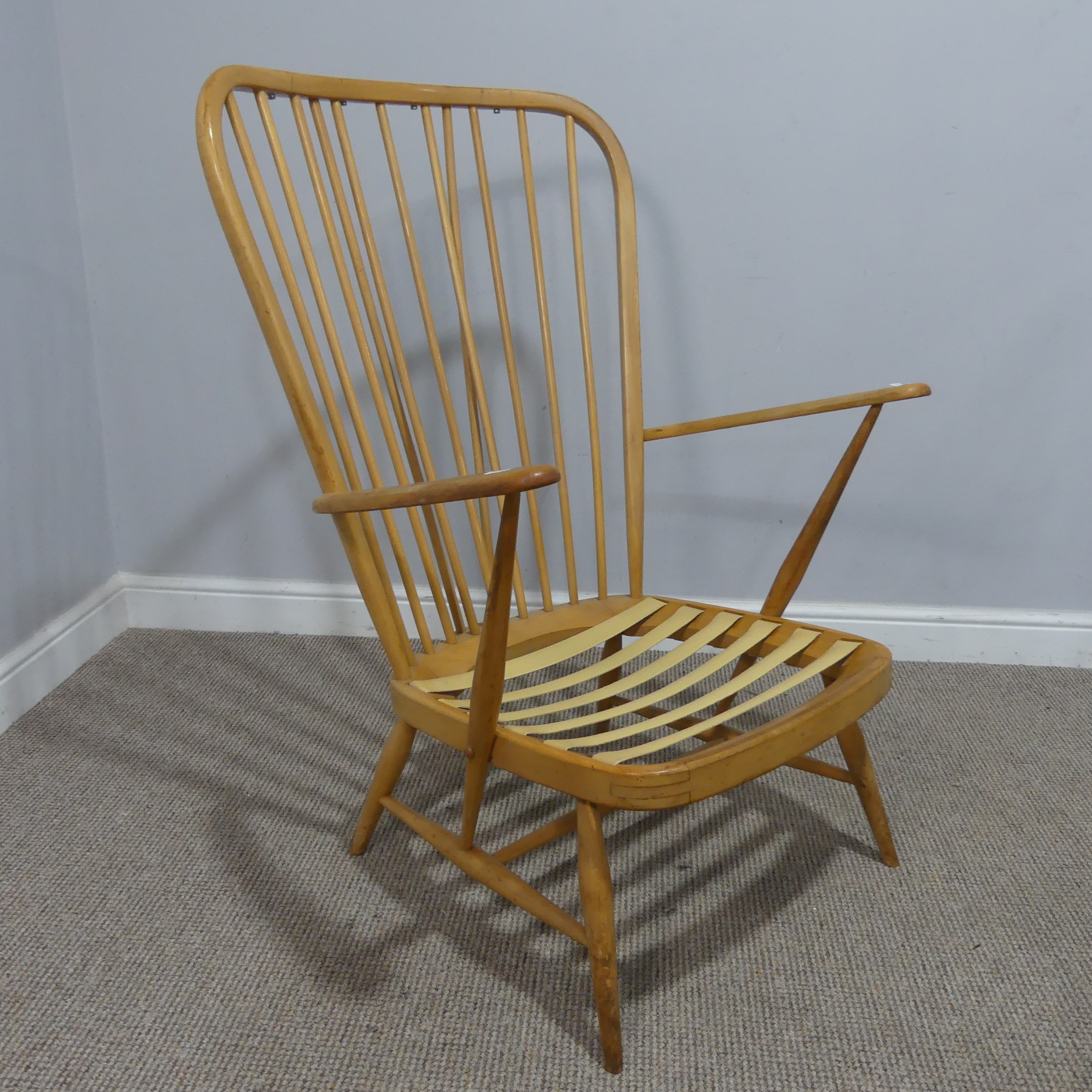 A light Ercol elm and beech Armchair, W 73 cm x H 102 cm x D 80 cm, together with a Ercol windsor - Image 2 of 5
