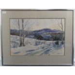 Luigi Tiengo, Winter landscape, watercolour, signed and dated '77, 36cm x 53cm, framed and glazed.