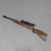 Weihrauch model HW 77 K .22 Air Rifle, with under lever action, beech stock with chequered pistol