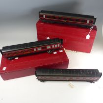 Three Exley ‘0’ gauge LMS Passenger Coaches, maroon with yellow lettering; All 3rd Class Coach No.