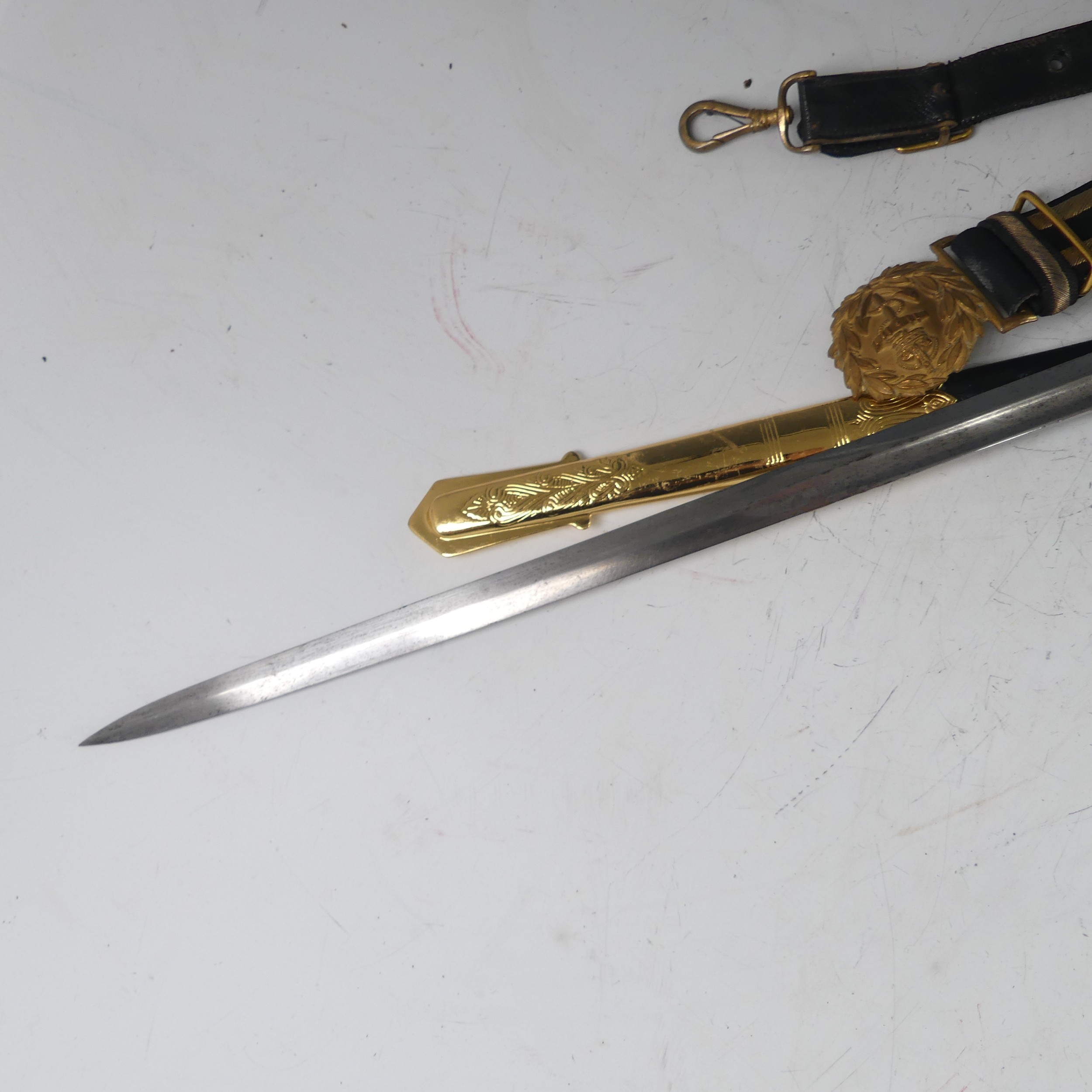 A reproduction 1827 pattern Royal Navy Officers Sword, fullered steel blade etched with insignia, - Image 8 of 10