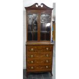 A fine Edwardian mahogany secretaire Bookcase, in George III style, top and base both heavily inlaid