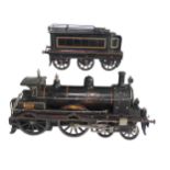 Rare Schoenner gauge 3, live steam, Black Prince 4-4-0 locomotive and six wheel tender, circa