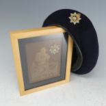A 1960’s Devonshire British Service Beret, fine navy wool cloth with leather trim, cloth lining
