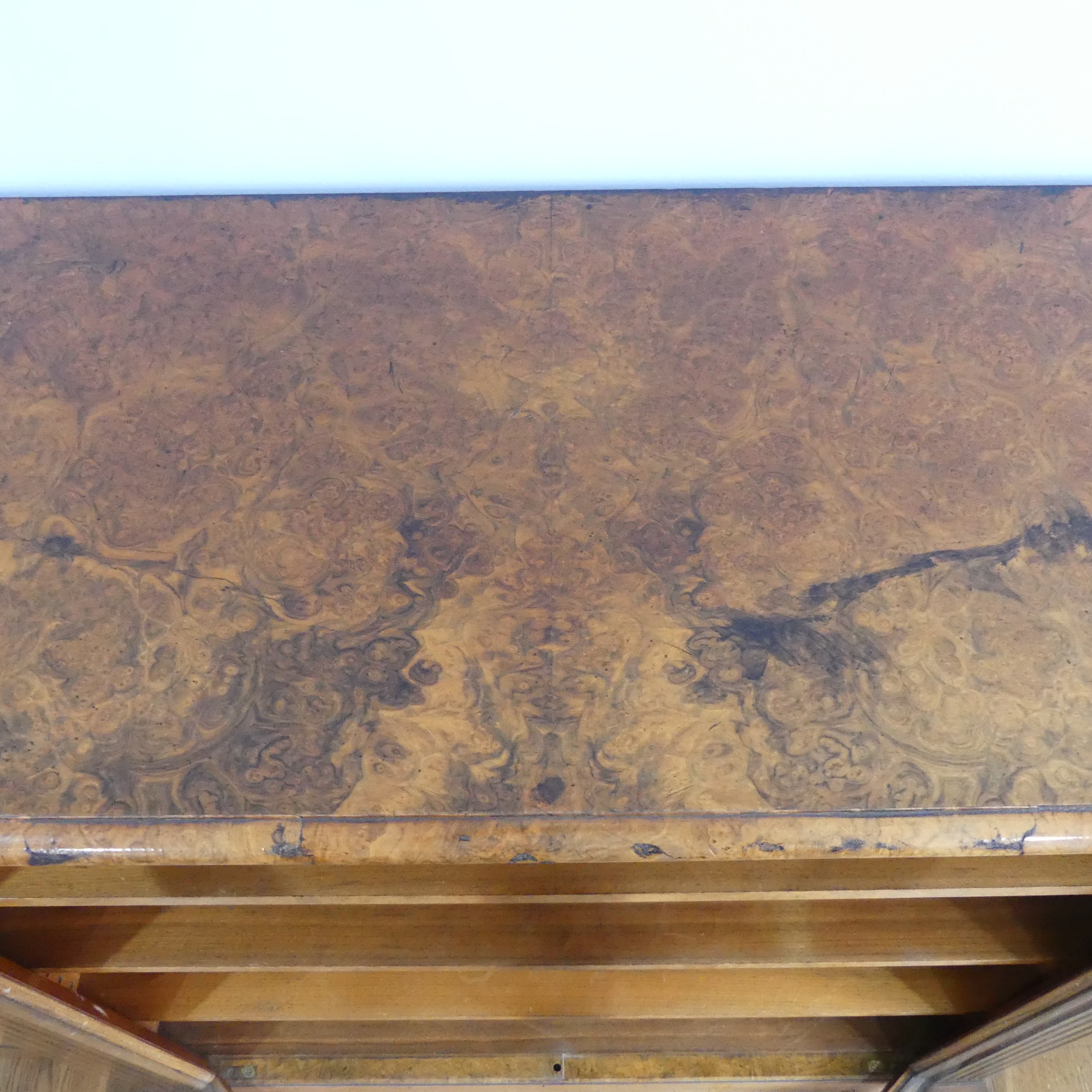 A good Victorian burr walnut breakfront glazed Bookcase, shaped top over glazed doors and plinth - Image 11 of 14