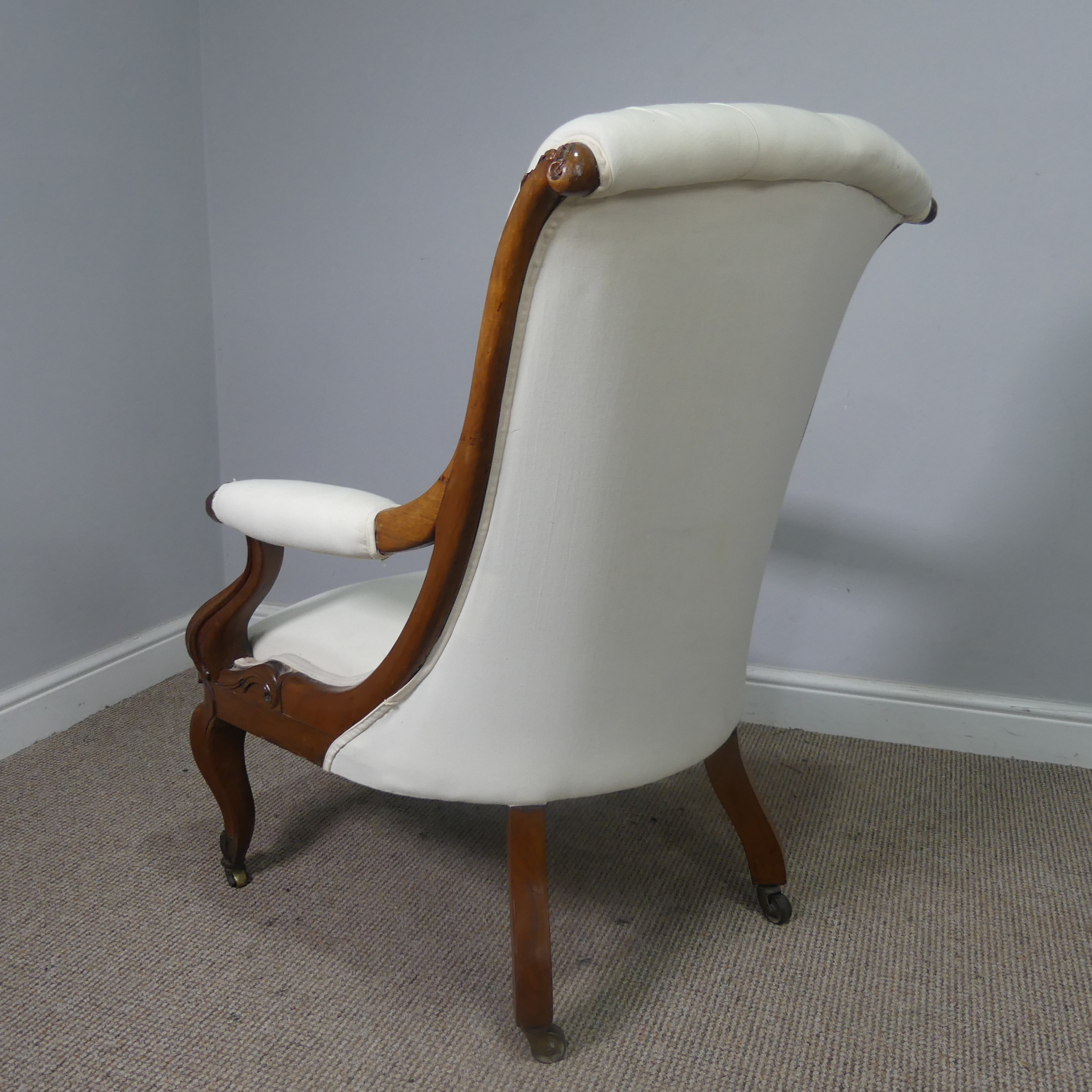 A Victorian mahogany open Armchair, upholstered button back and scroll arms, above serpentine - Bild 3 aus 3