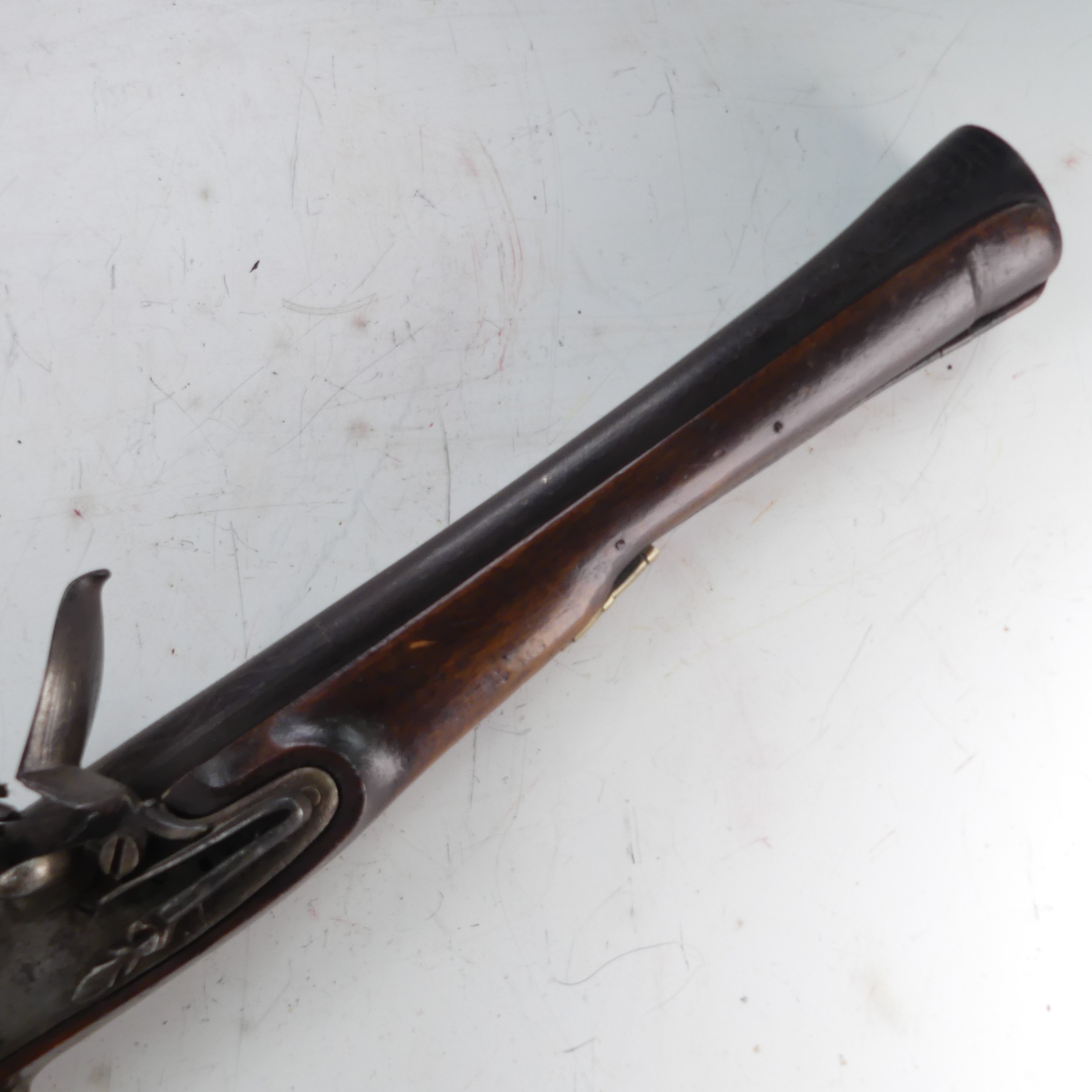 A 19th century flintlock 'knee' Blunderbuss, 11 inch engraved steel barrel flared to the muzzle, - Image 10 of 12