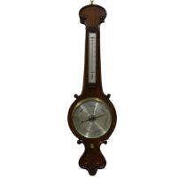 A 19th Century walnut cased banjo mercury Barometer Thermometer, silvered dial stamped 'Vincent Som