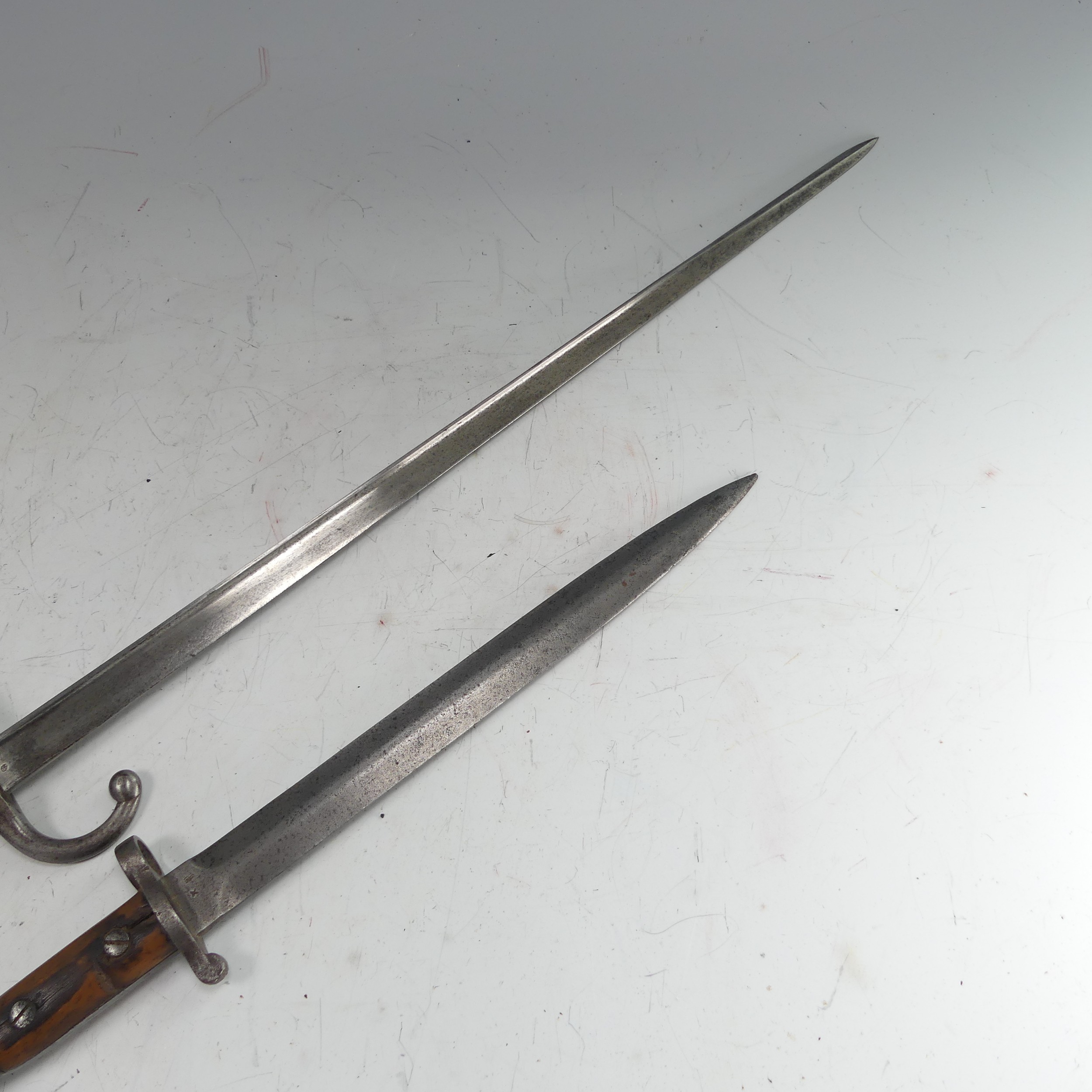 A 19th century French Gras Bayonet, marked the the spine '1879' to the hilt '04893', total length 65 - Image 9 of 9
