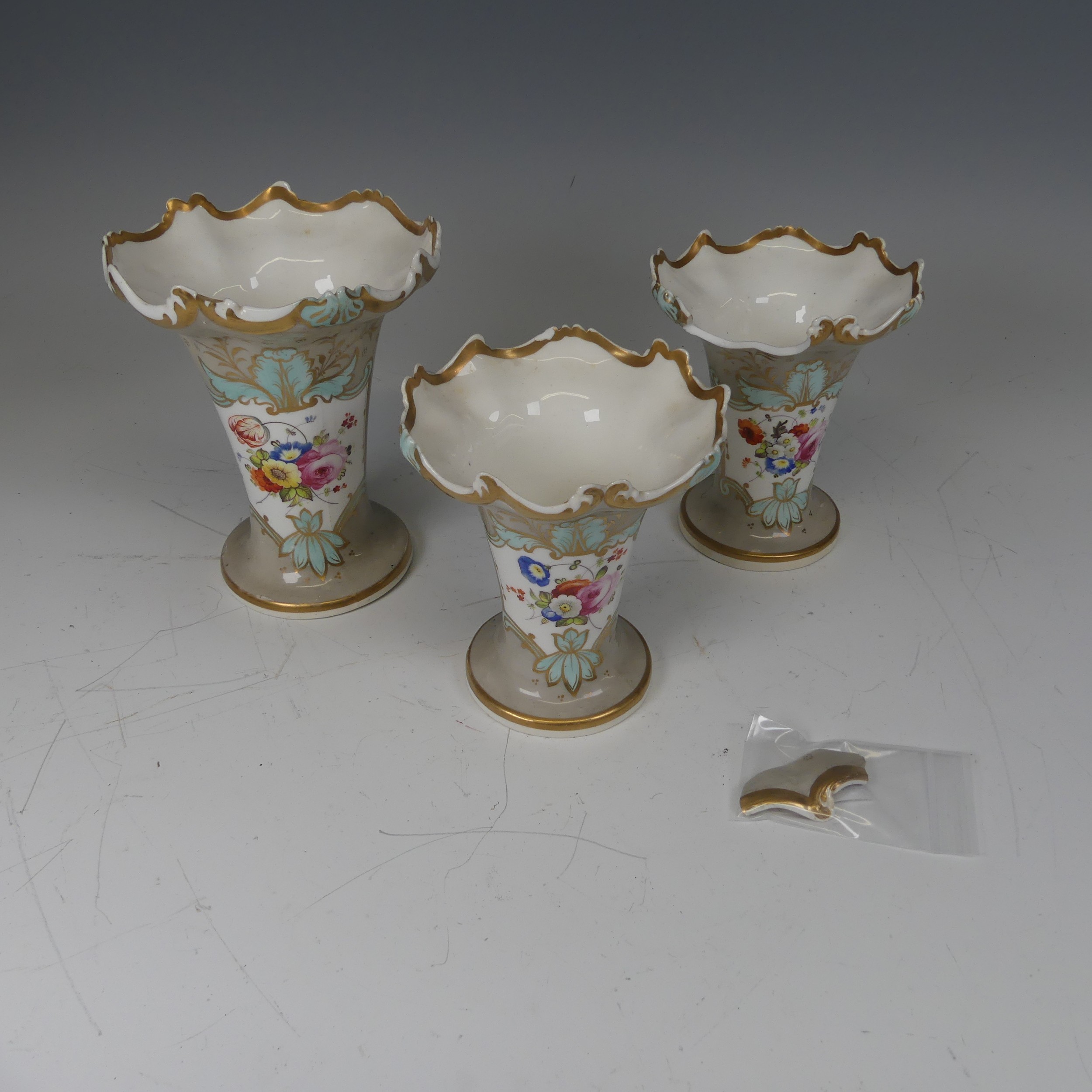 A trio of Samuel Alcock porcelain Vases, decorated in light grey ground with cartouches containing - Image 3 of 10