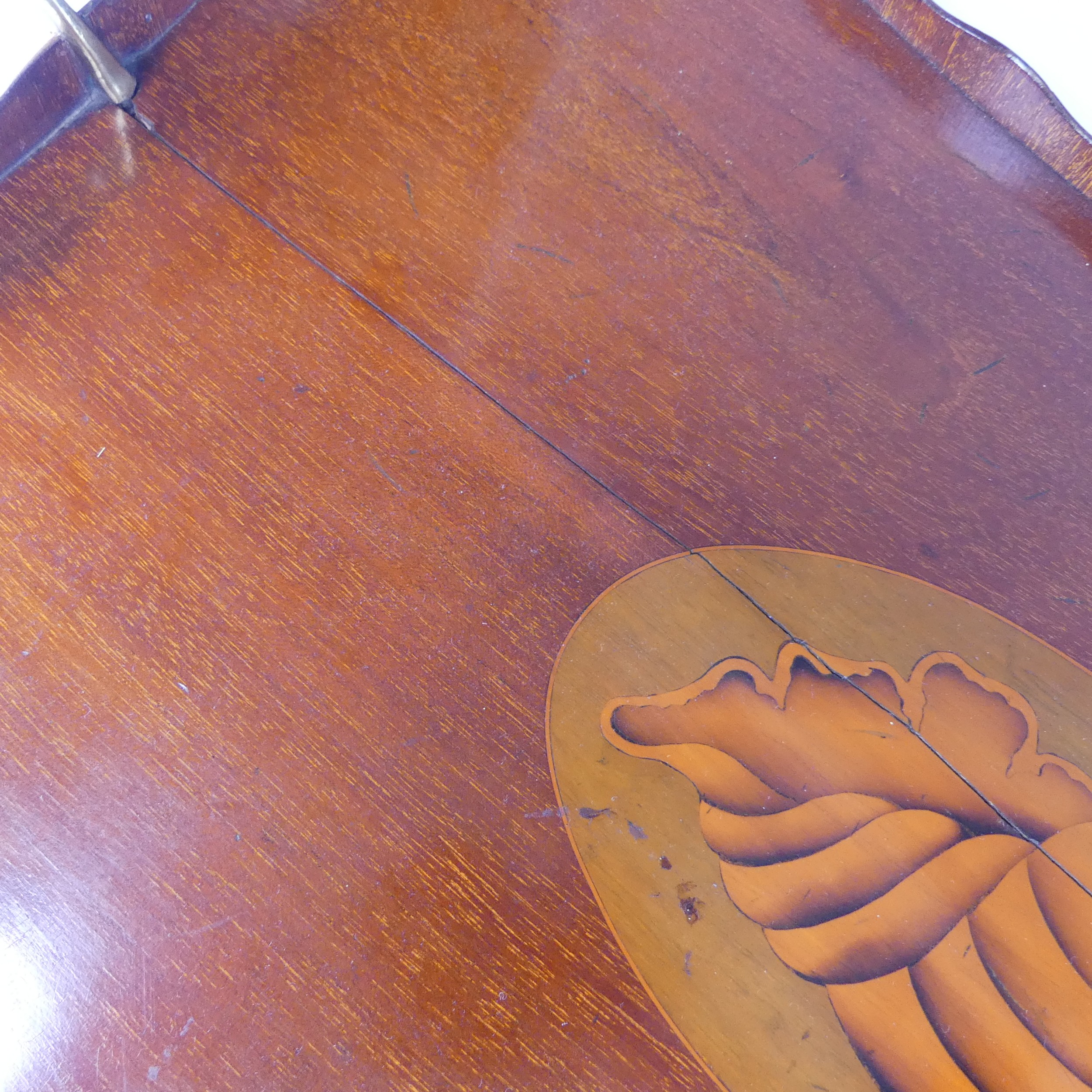An Edwardian mahogany and marquetry galleried twin-handled Tray, the gallery of chequerboard boxwood - Image 16 of 26