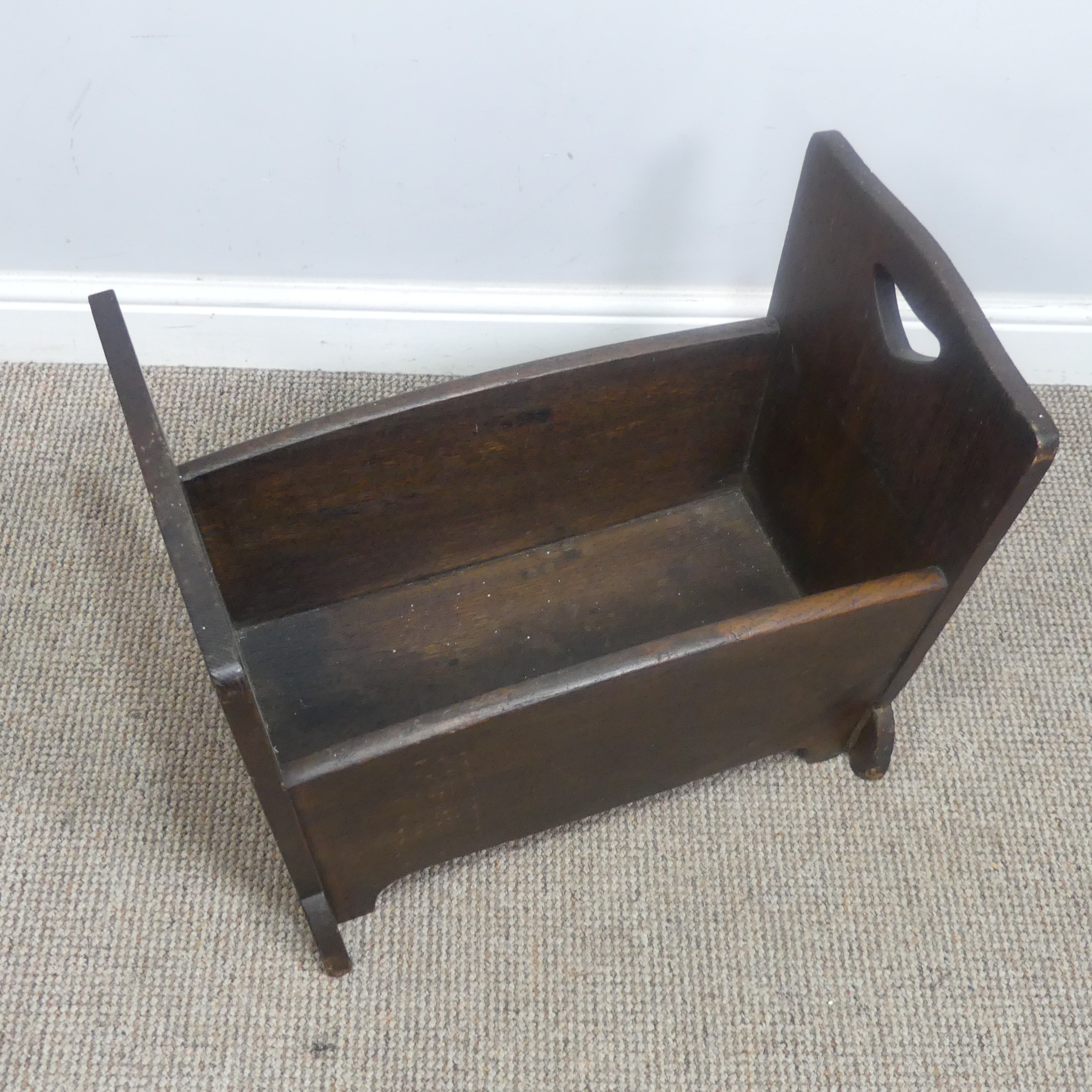 An Arts and Crafts oak Liberty log Box / Trough, of crib form with stylised heart cut-outs and - Image 5 of 8