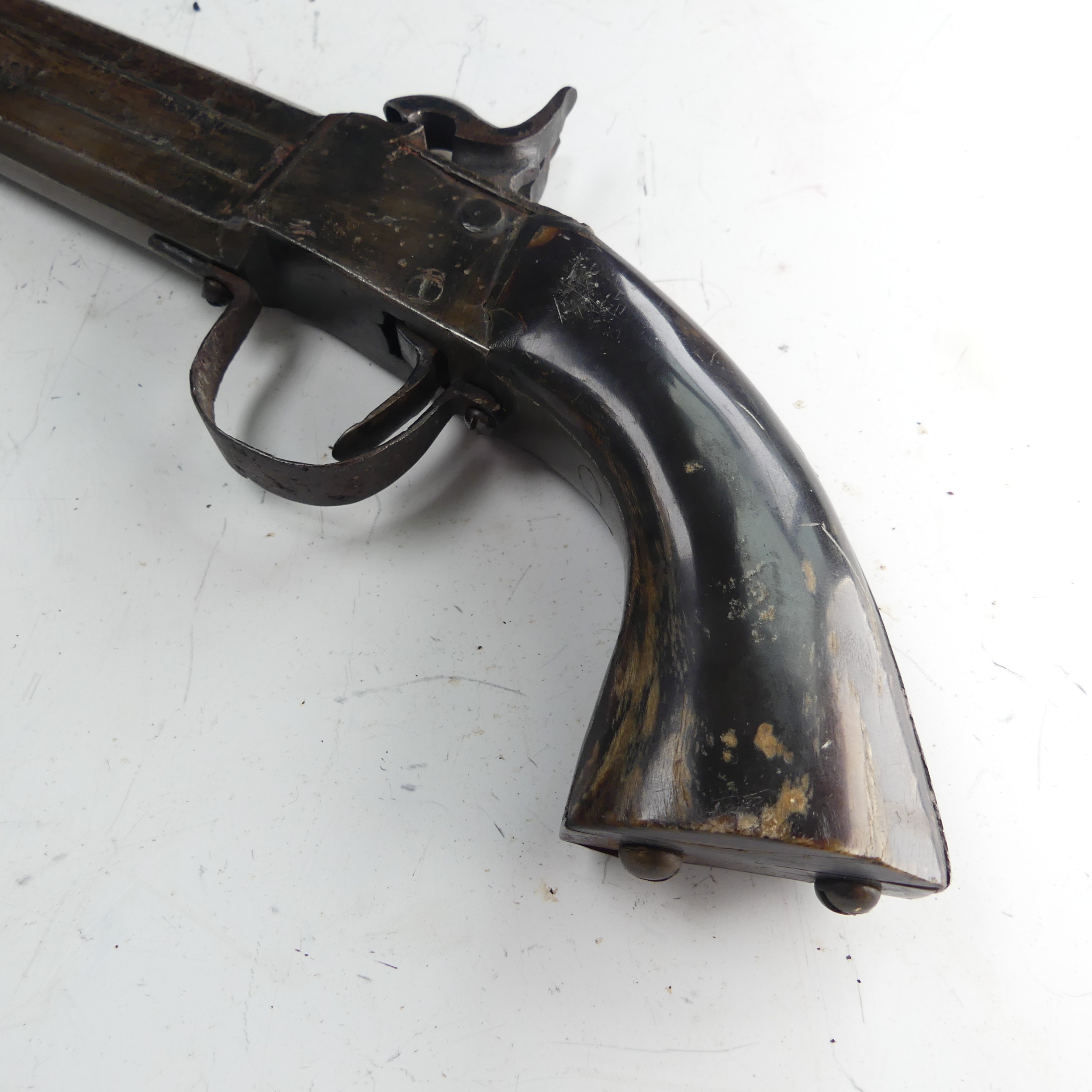 A 19th century double barrelled over and under percussion Pistol, with 6 1/2 inch barrels with - Image 5 of 10