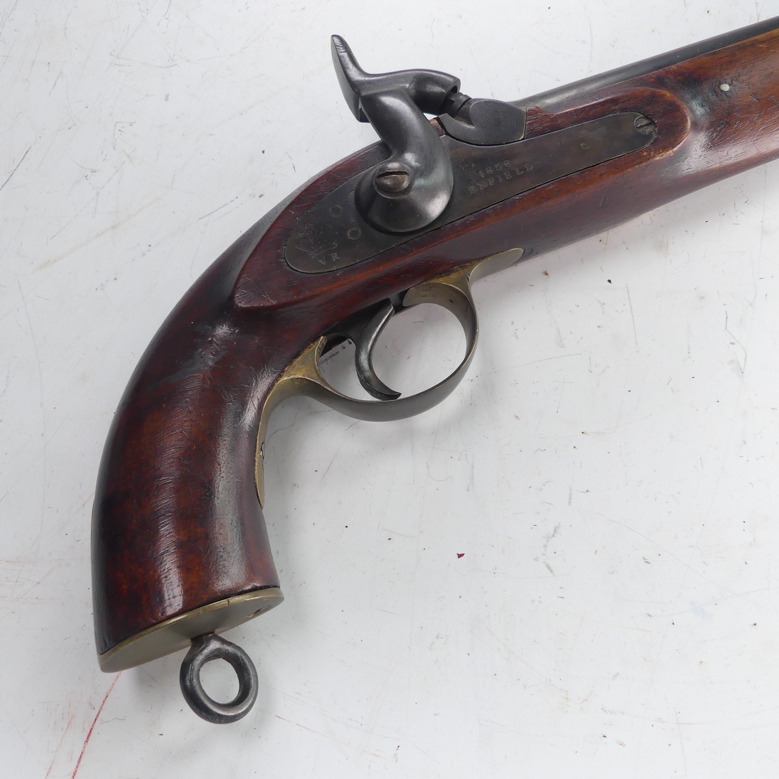 A 19th century 'Enfield' percussion cap service Pistol, with walnut stock, 8 inch steel barrel, - Image 4 of 7