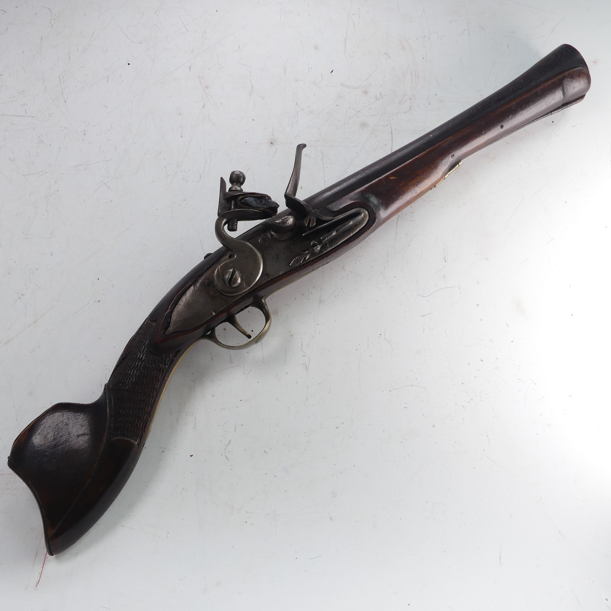 A 19th century flintlock 'knee' Blunderbuss, 11 inch engraved steel barrel flared to the muzzle, - Image 6 of 12