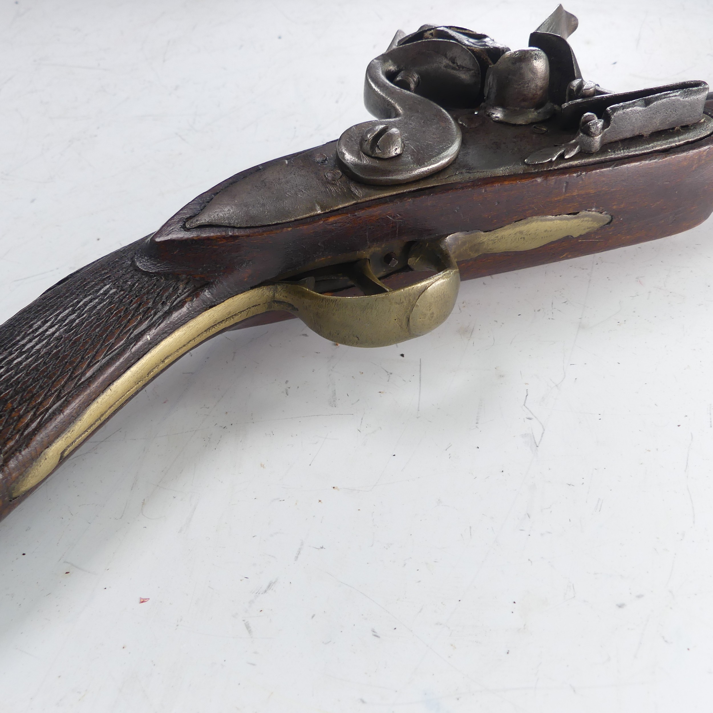 A 19th century flintlock 'knee' Blunderbuss, 11 inch engraved steel barrel flared to the muzzle, - Image 9 of 12